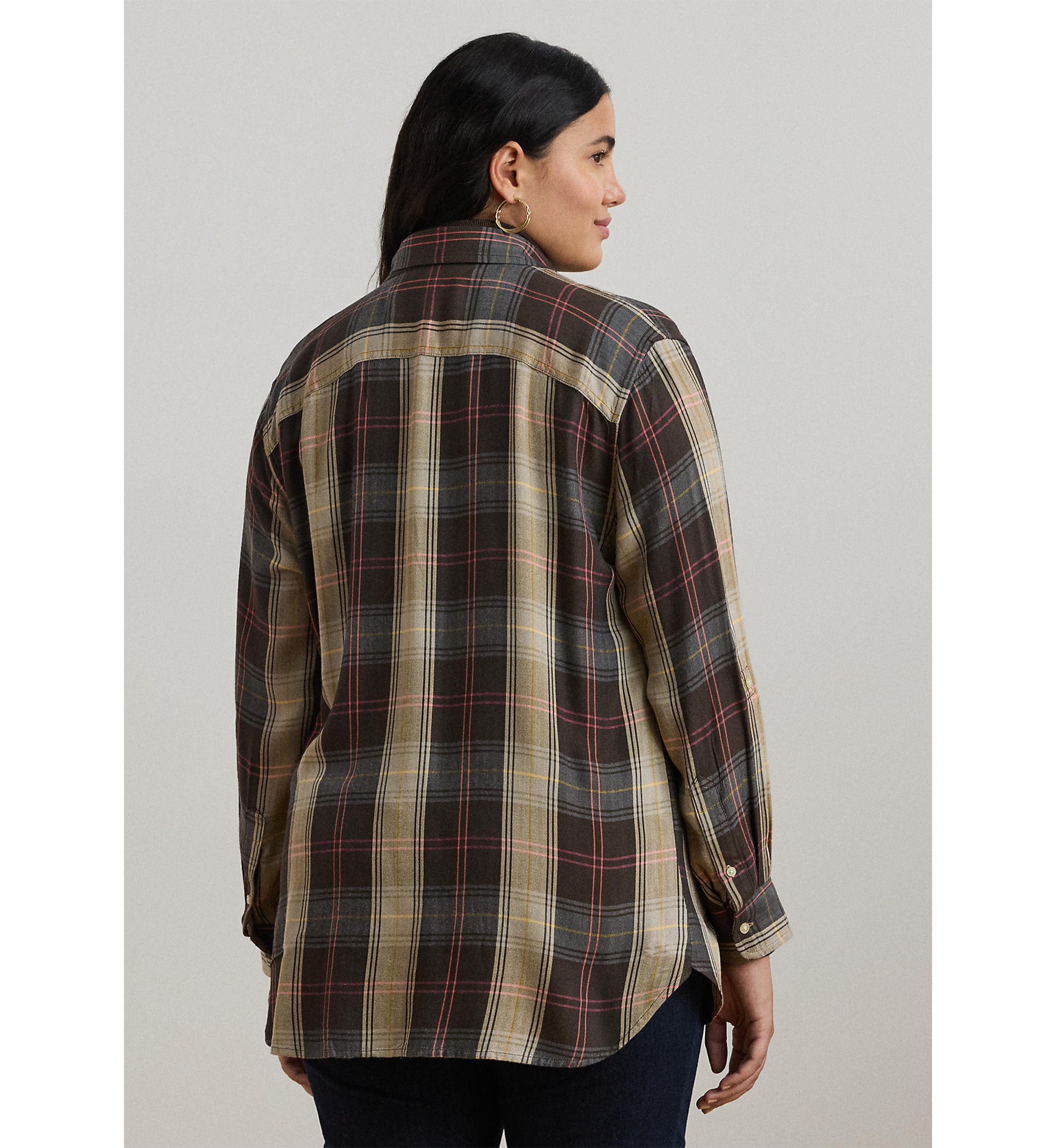 Relaxed Fit Plaid Roll Tab Sleeve Shirt