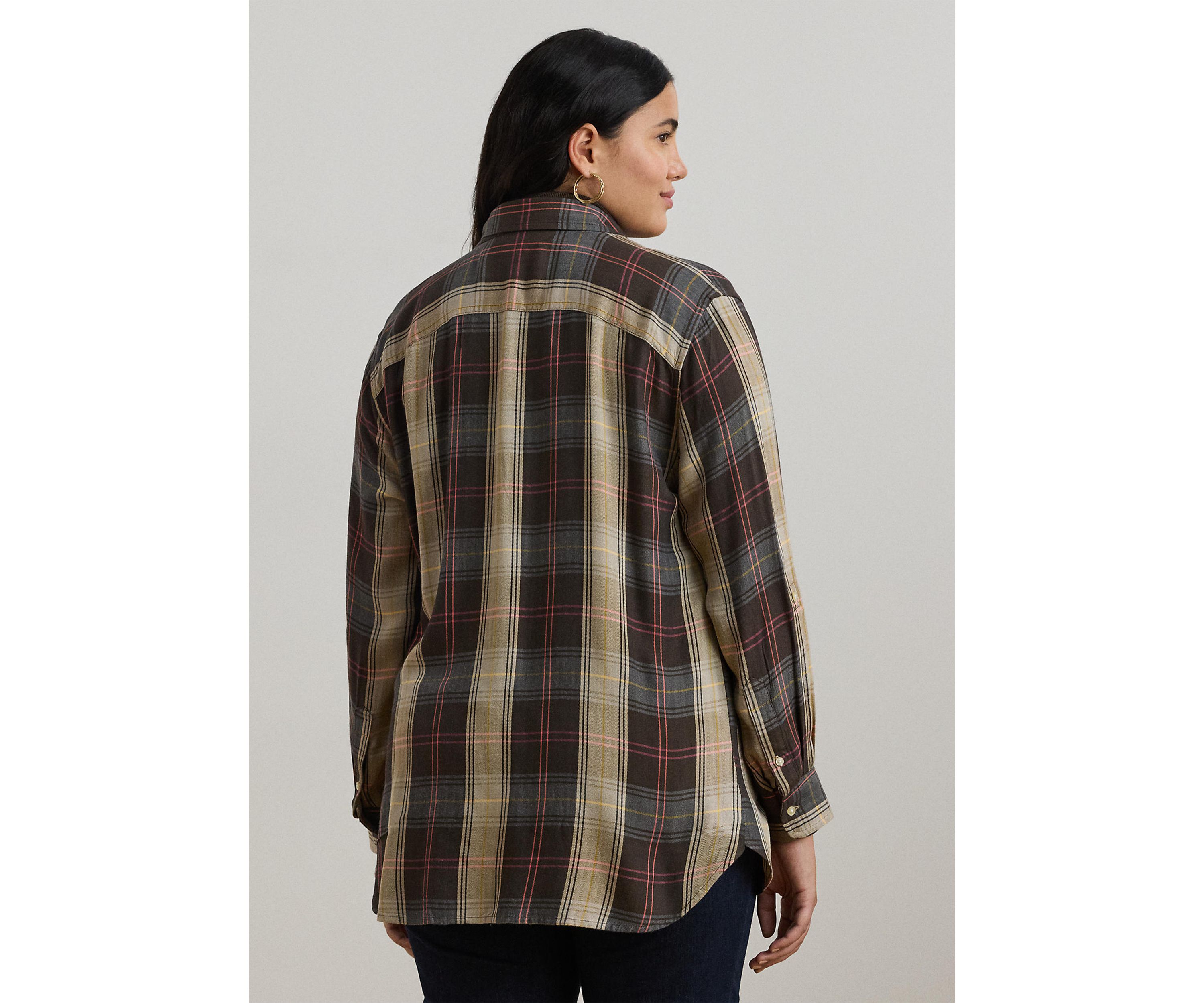 Relaxed Fit Plaid Roll Tab Sleeve Shirt