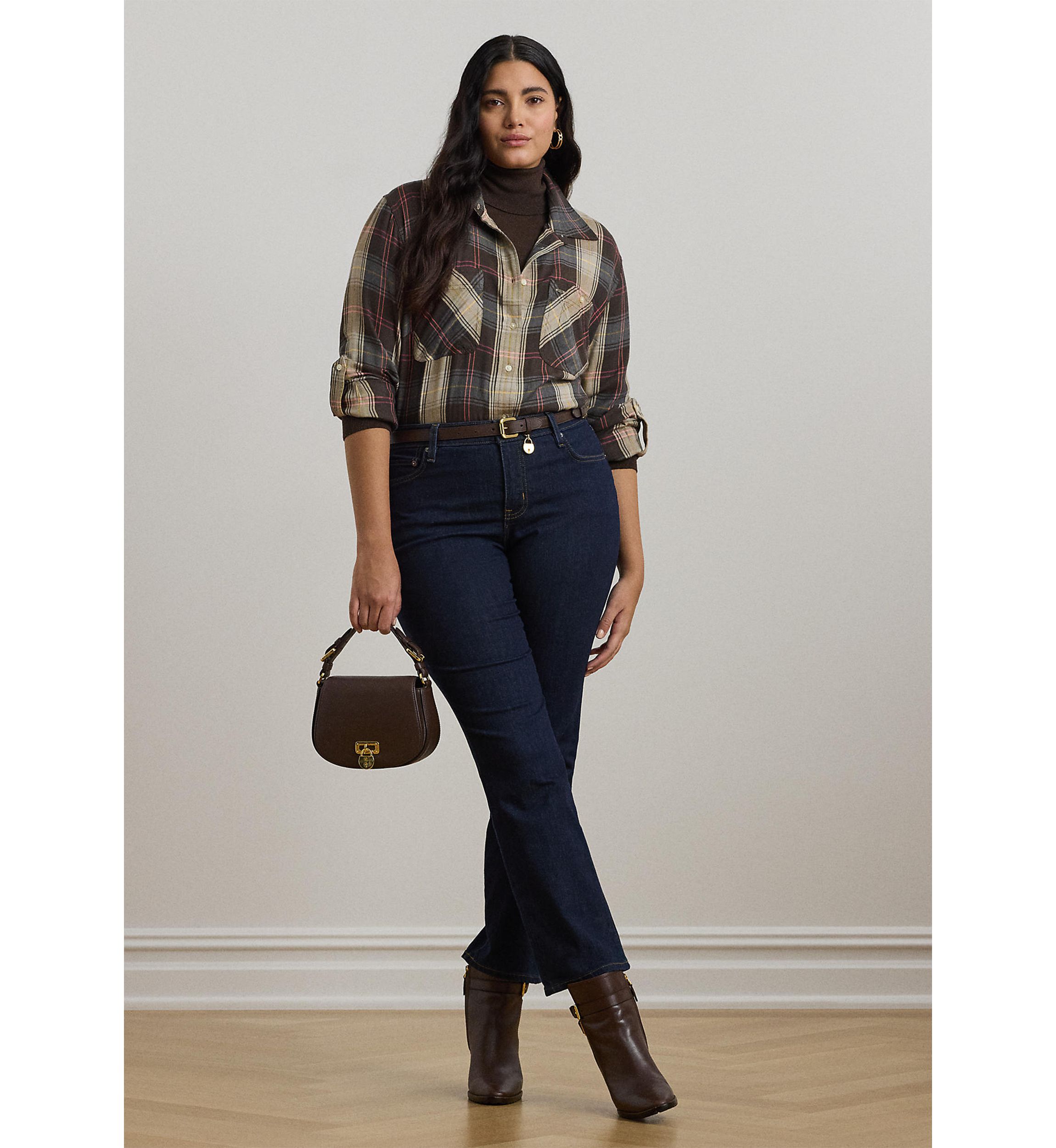Relaxed Fit Plaid Roll Tab Sleeve Shirt