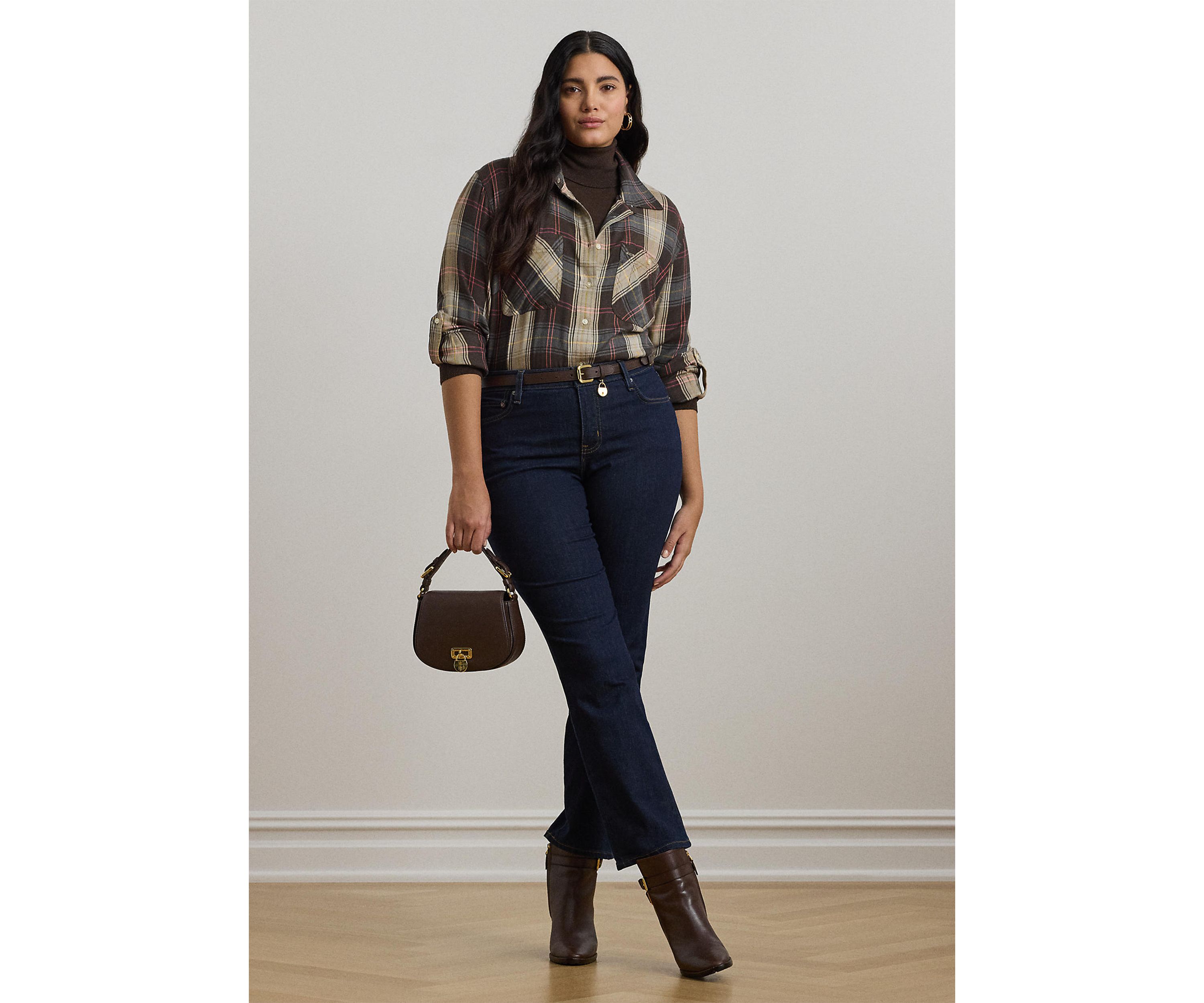 Relaxed Fit Plaid Roll Tab Sleeve Shirt