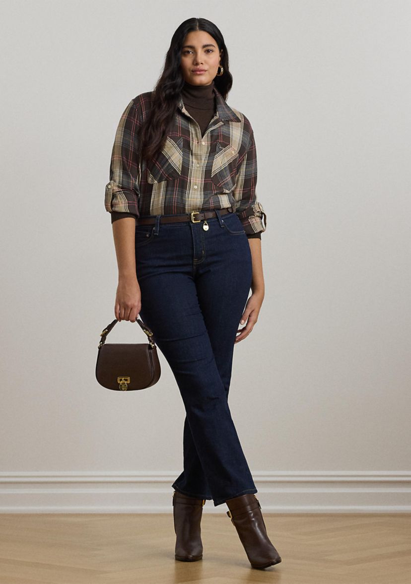 Relaxed Fit Plaid Roll Tab Sleeve Shirt