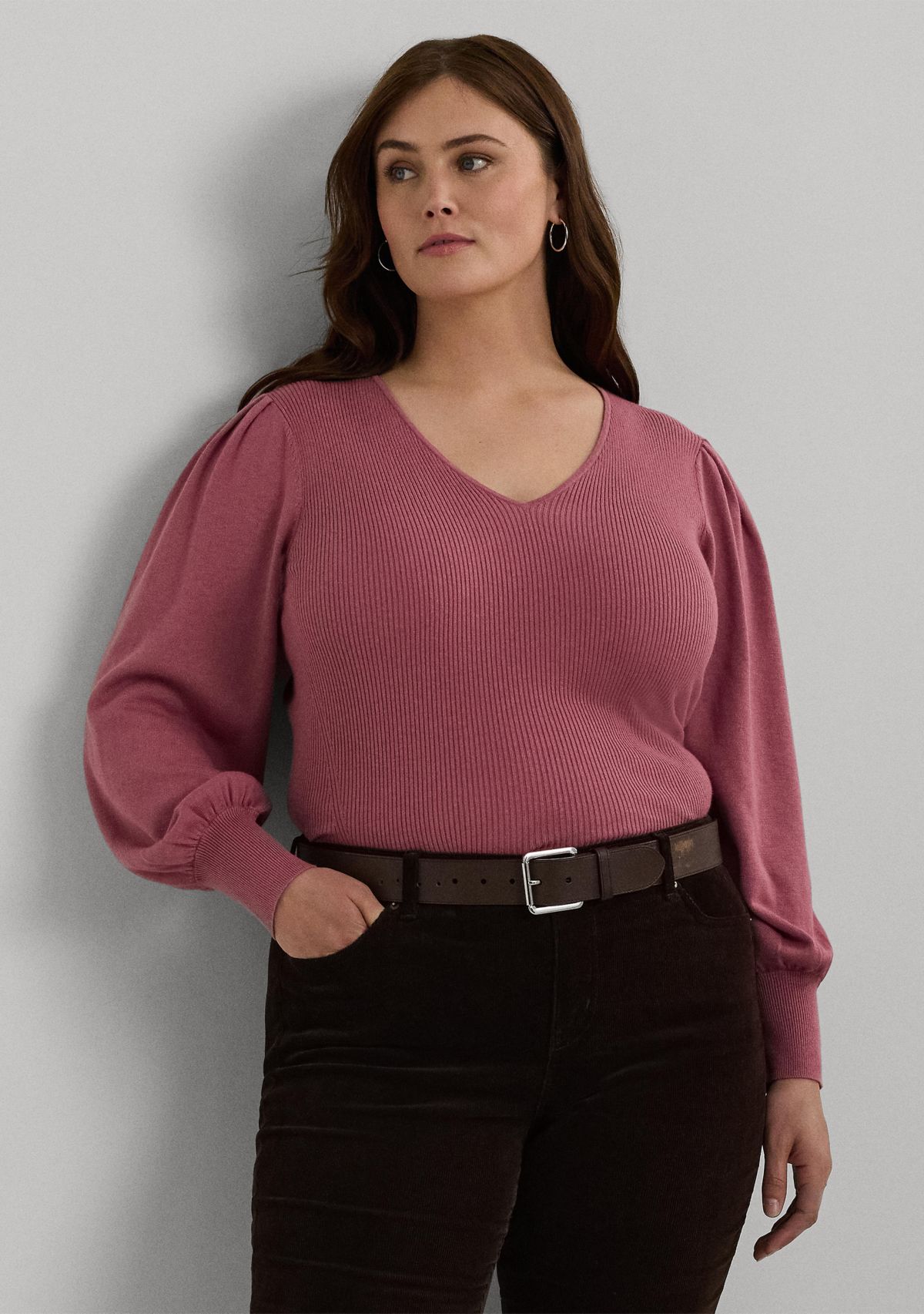 Plus Size Blouson Sleeve Cotton Blend Sweater