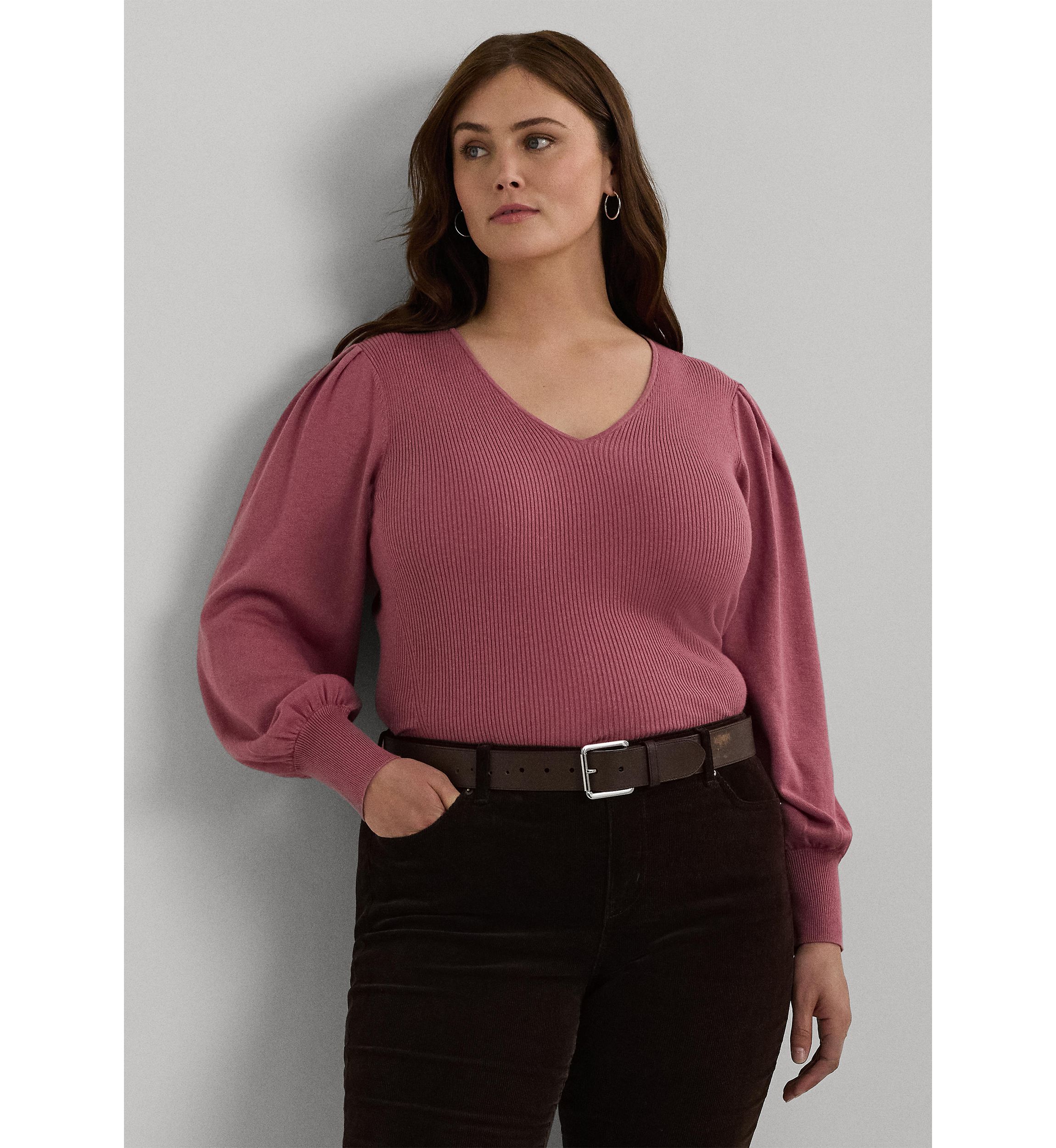 Plus Size Blouson Sleeve Cotton Blend Sweater