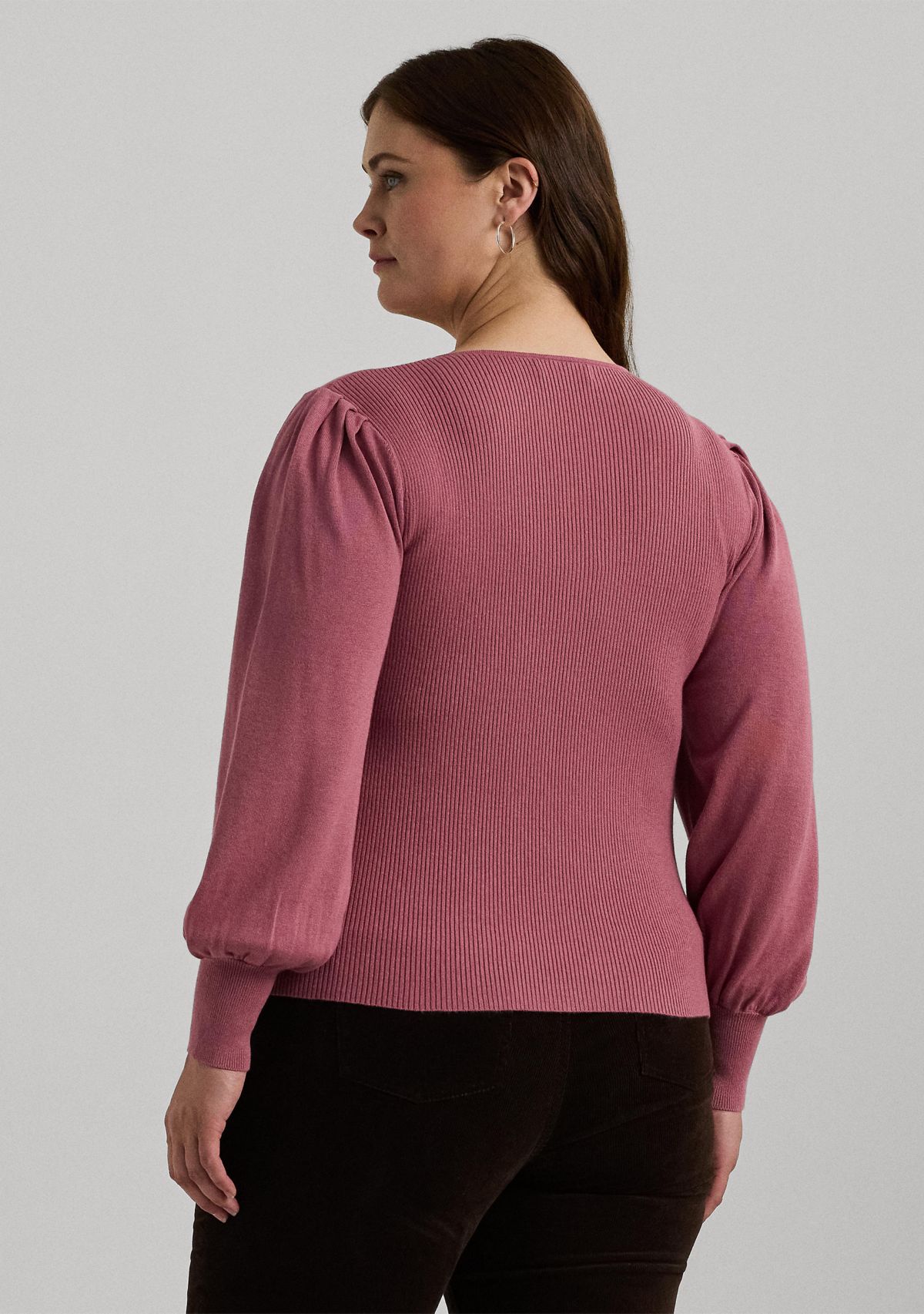 Plus Size Blouson Sleeve Cotton Blend Sweater