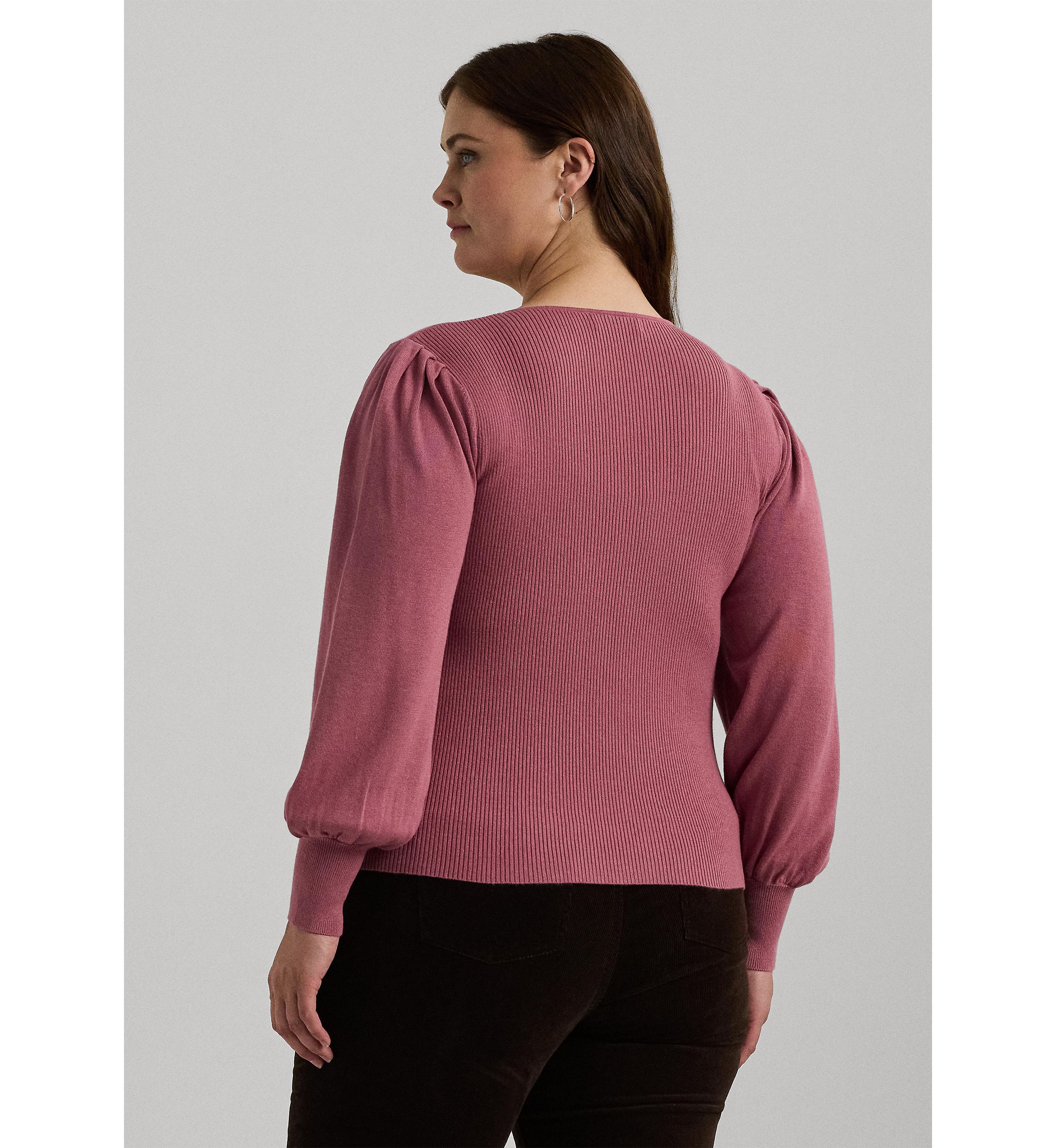 Plus Size Blouson Sleeve Cotton Blend Sweater