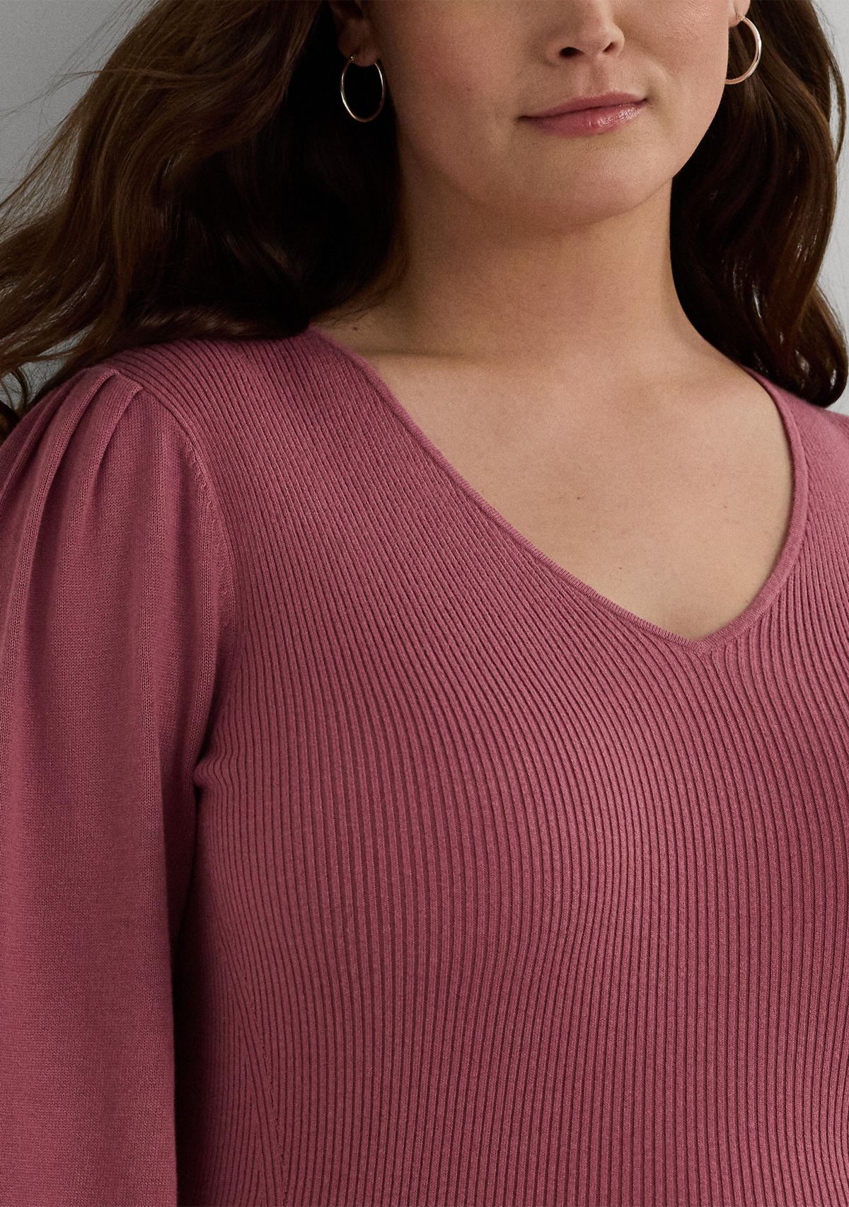 Plus Size Blouson Sleeve Cotton Blend Sweater