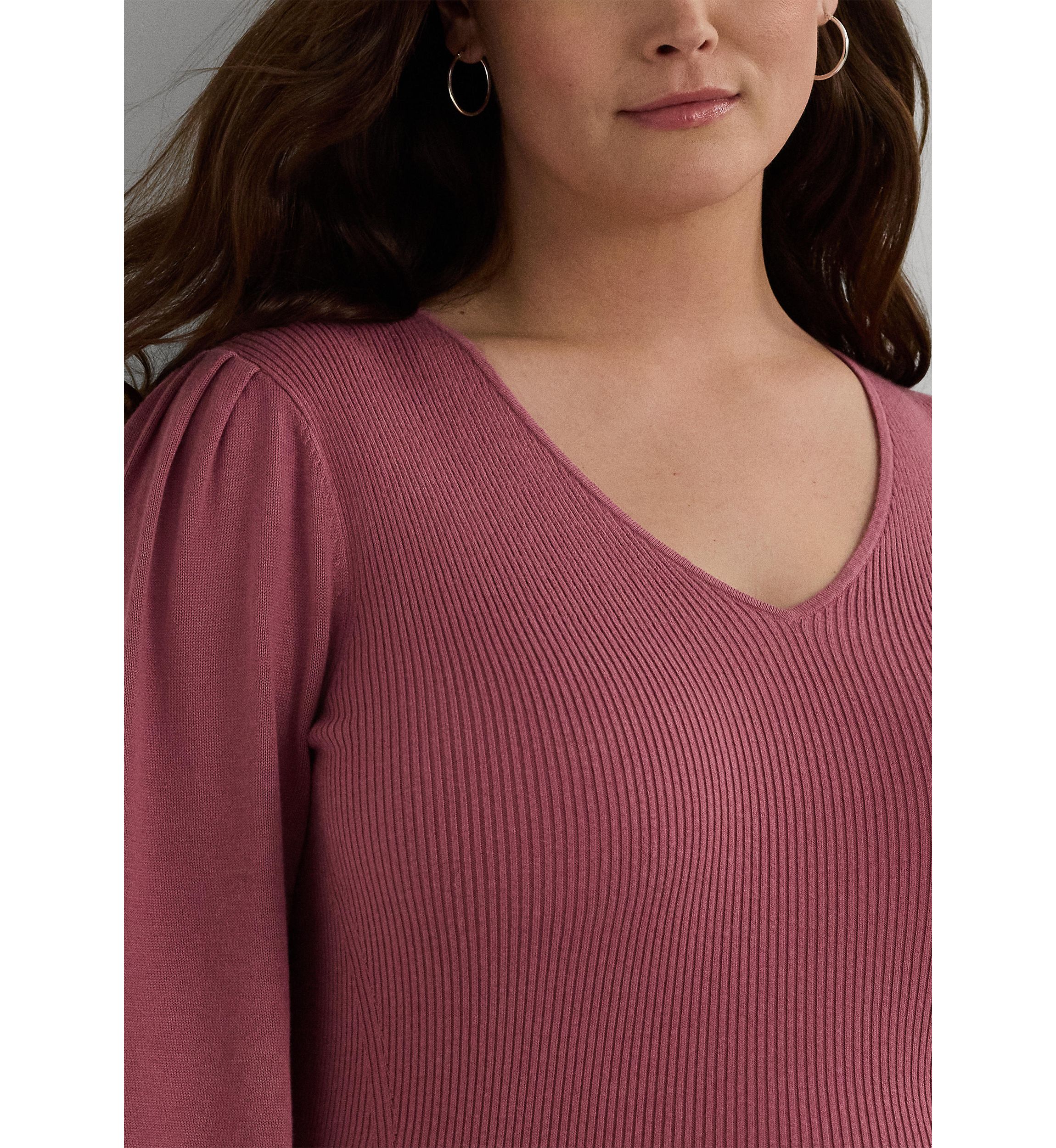 Plus Size Blouson Sleeve Cotton Blend Sweater