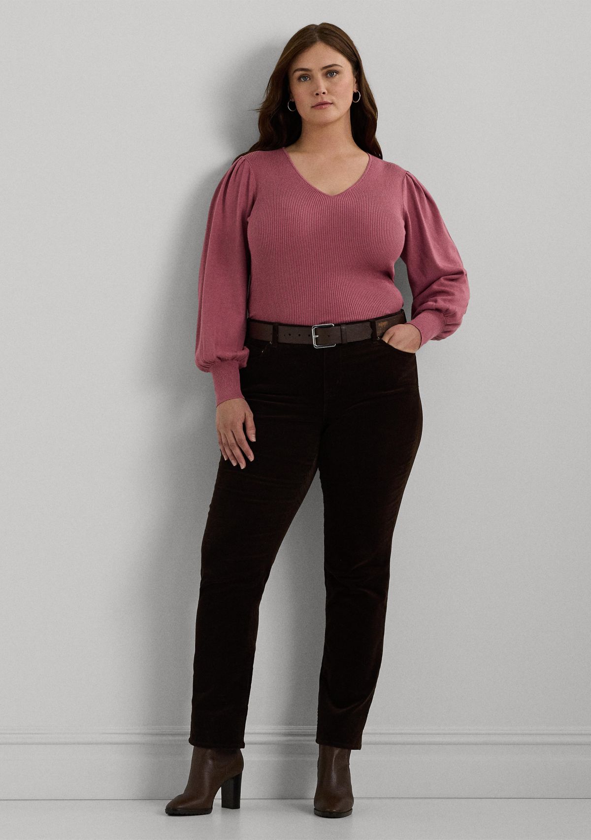 Plus Size Blouson Sleeve Cotton Blend Sweater