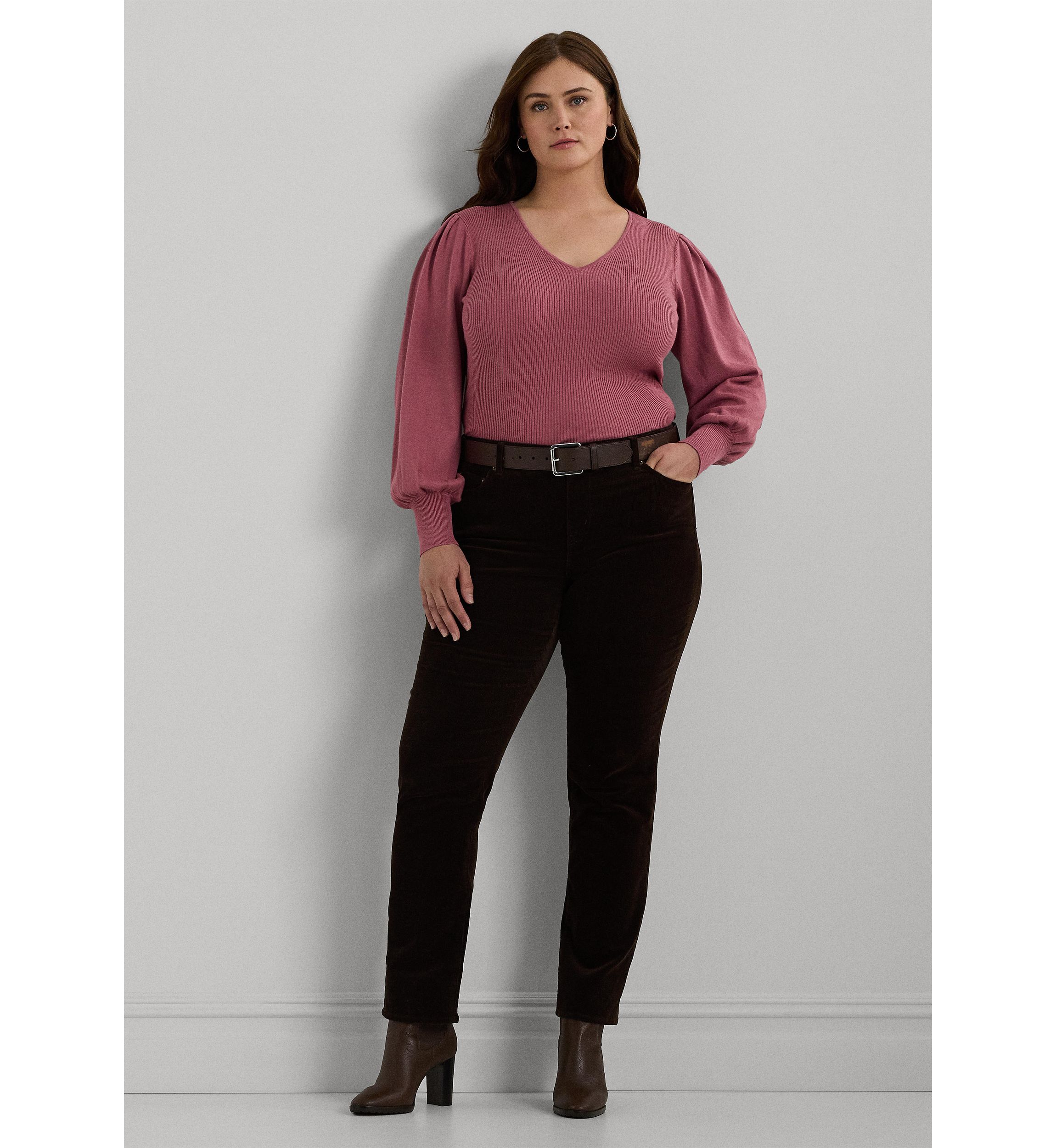 Plus Size Blouson Sleeve Cotton Blend Sweater