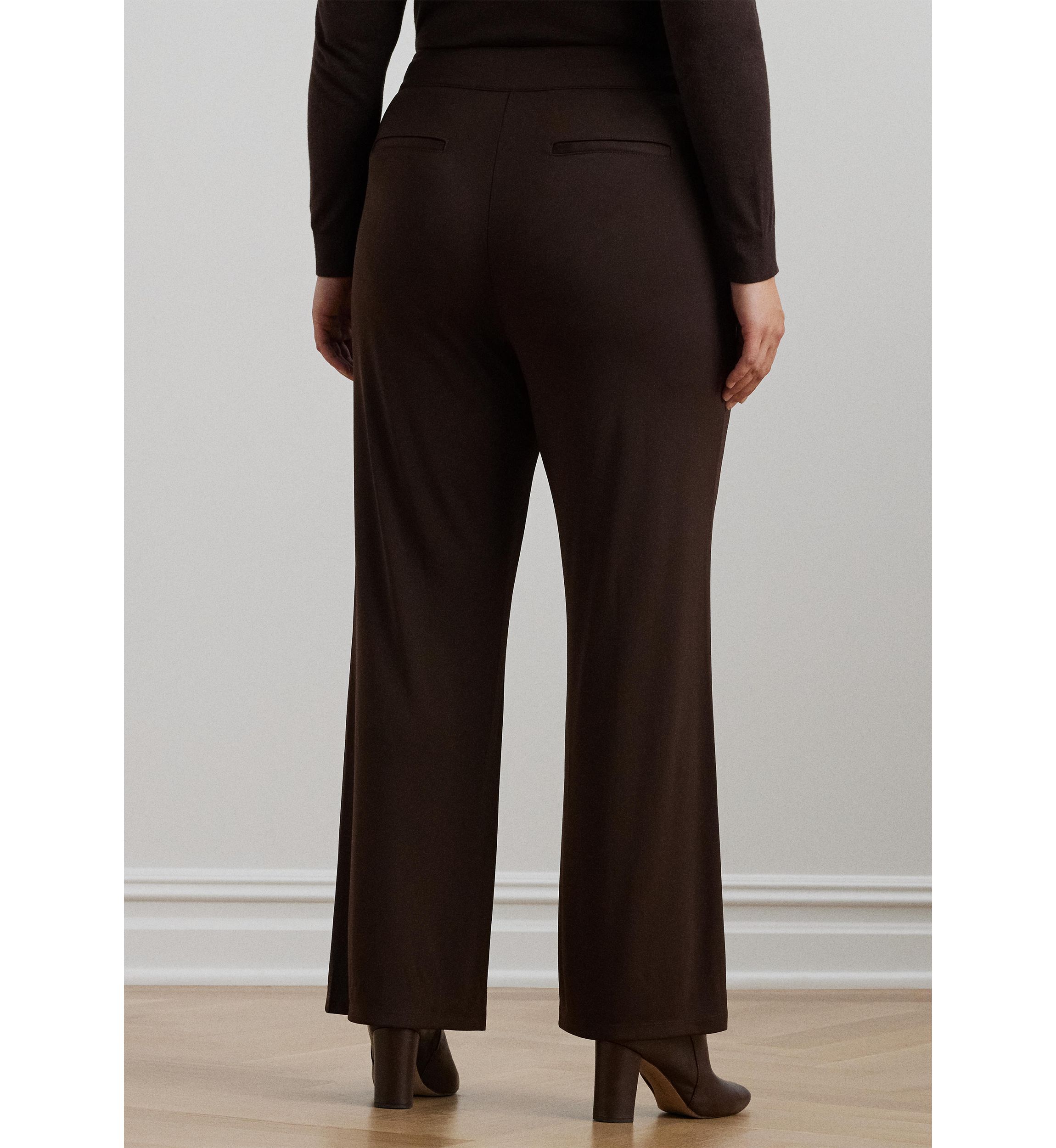 Plus Size Chain-Trim Pleated Jersey Wide-Leg Pants