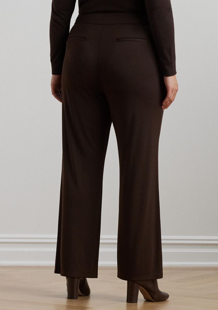 Plus Size Chain-Trim Pleated Jersey Wide-Leg Pants