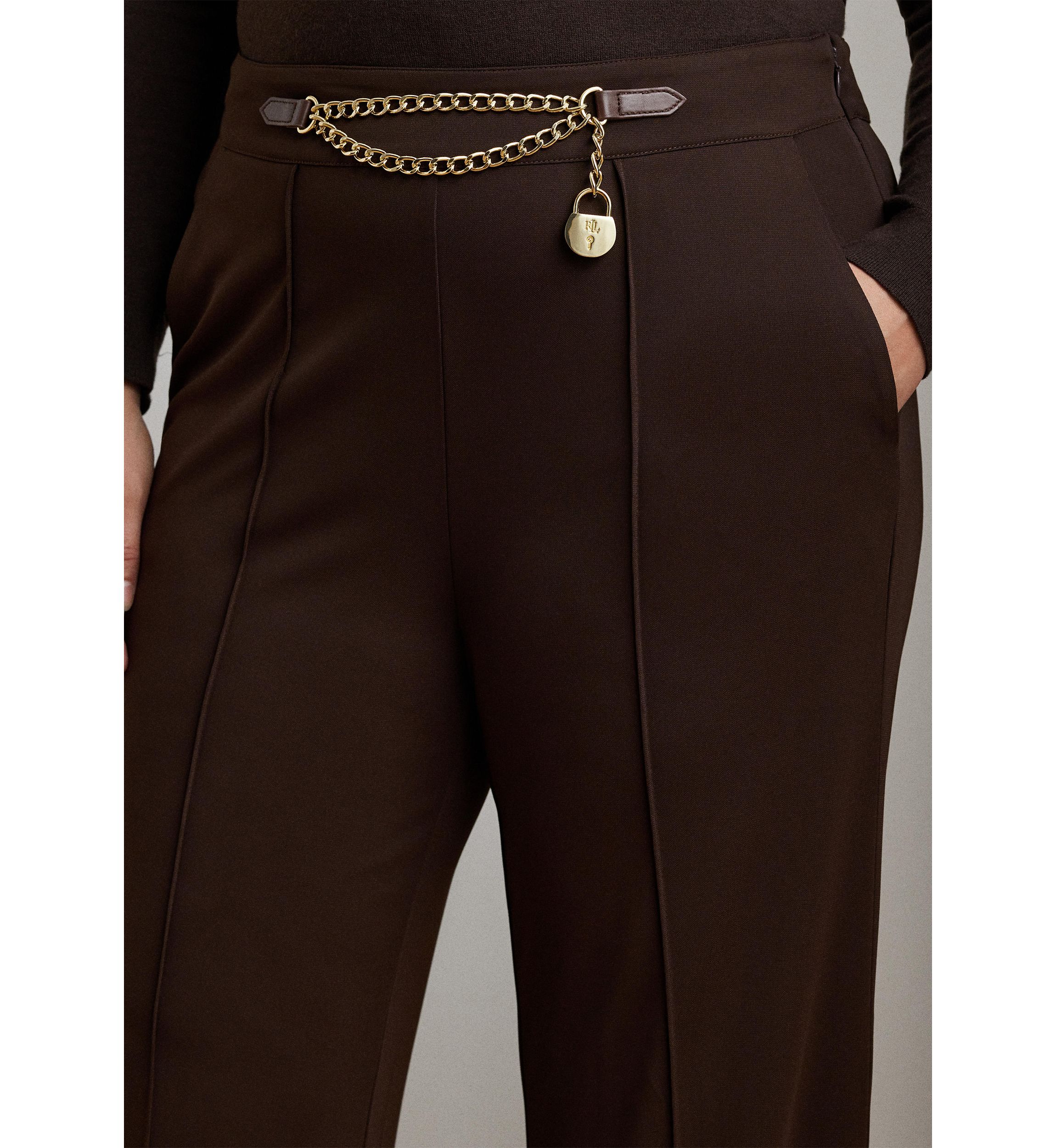 Plus Size Chain-Trim Pleated Jersey Wide-Leg Pants