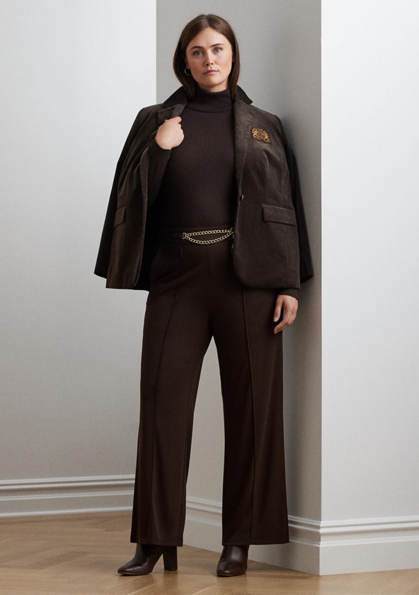Plus Size Chain-Trim Pleated Jersey Wide-Leg Pants