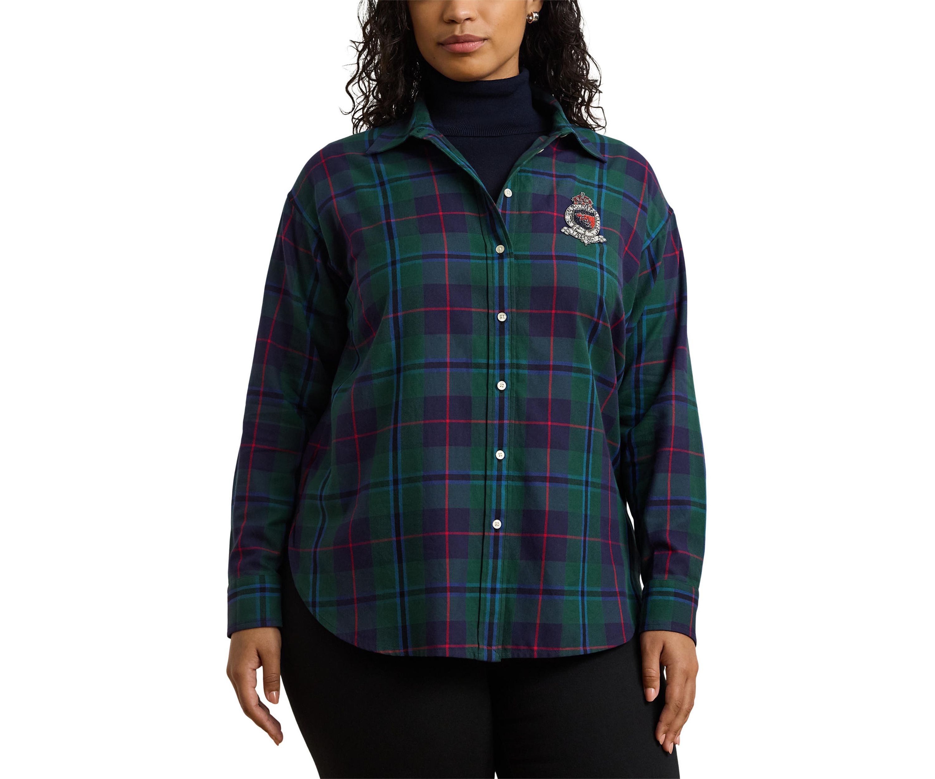 Plus Size Relaxed Fit Black Watch Plaid Shirt