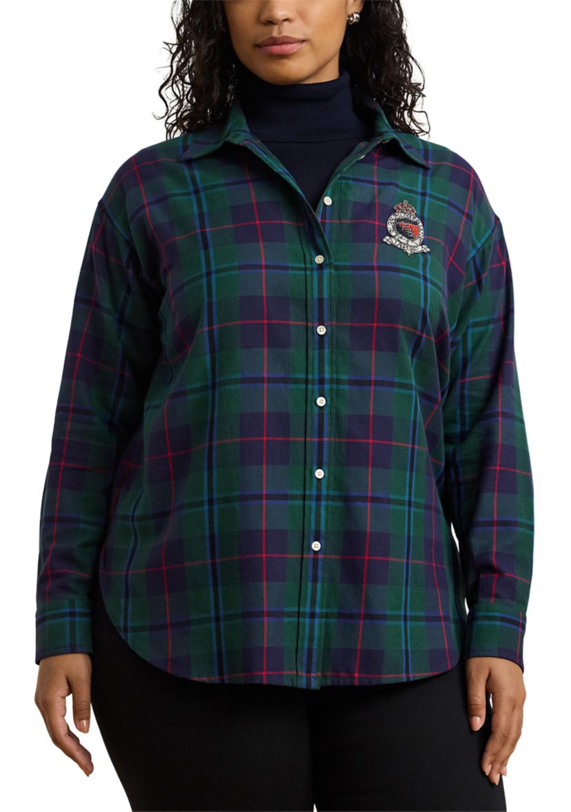 Plus Size Relaxed Fit Black Watch Plaid Shirt