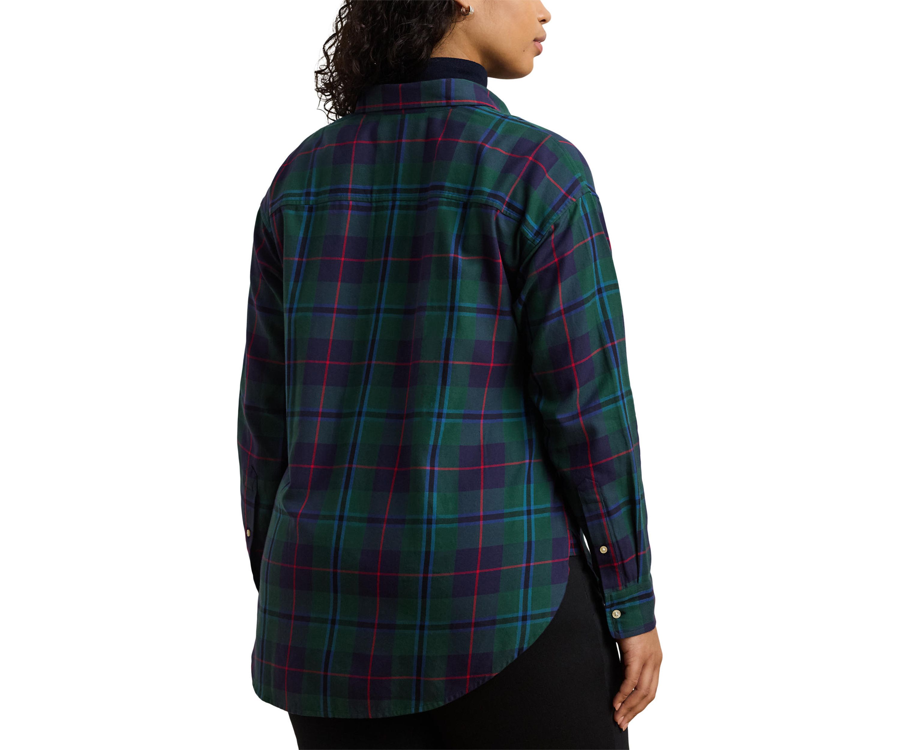 Plus Size Relaxed Fit Black Watch Plaid Shirt