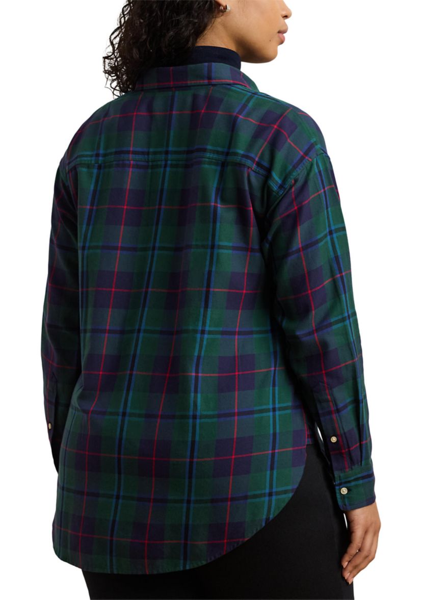 Plus Size Relaxed Fit Black Watch Plaid Shirt
