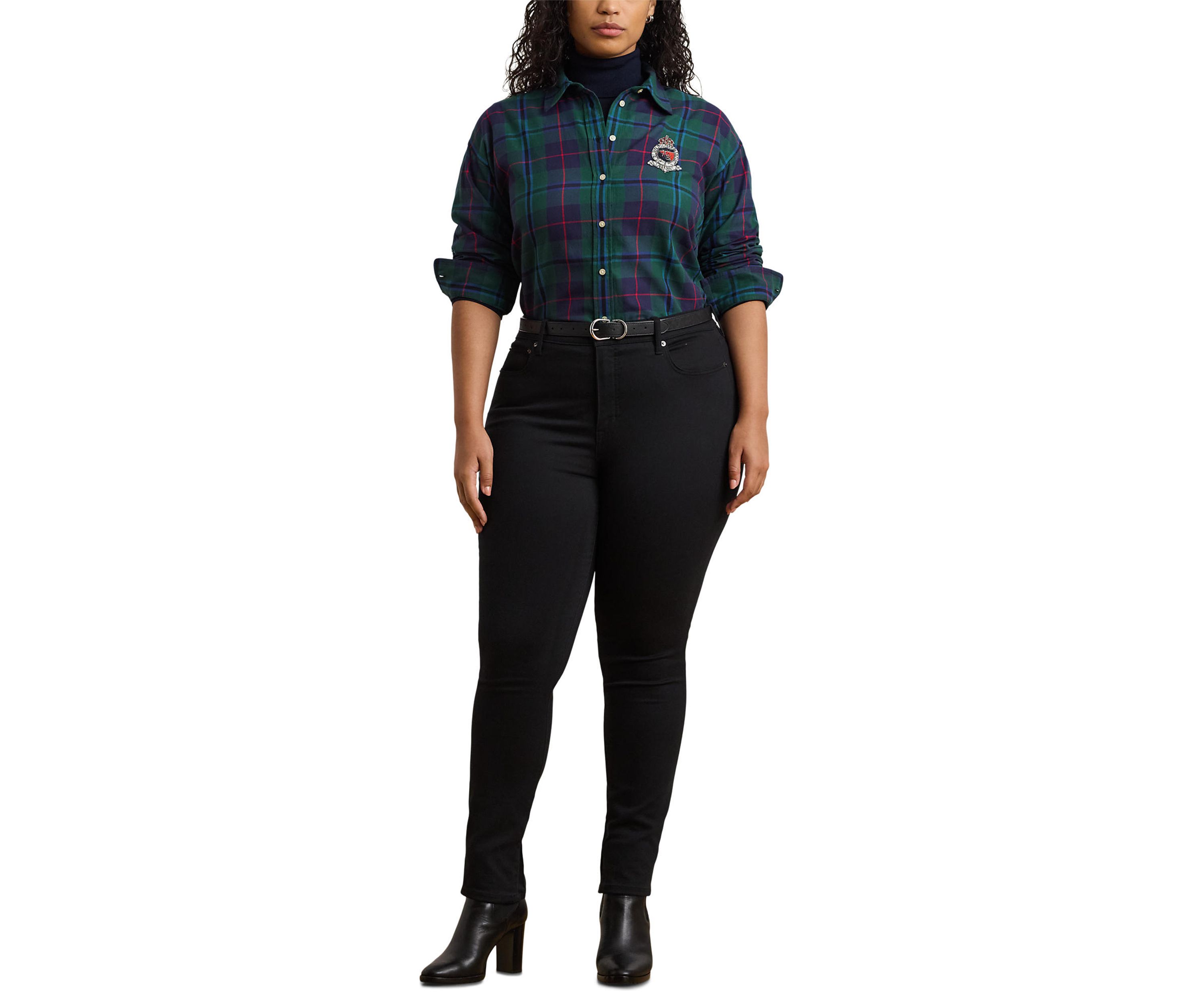 Plus Size Relaxed Fit Black Watch Plaid Shirt