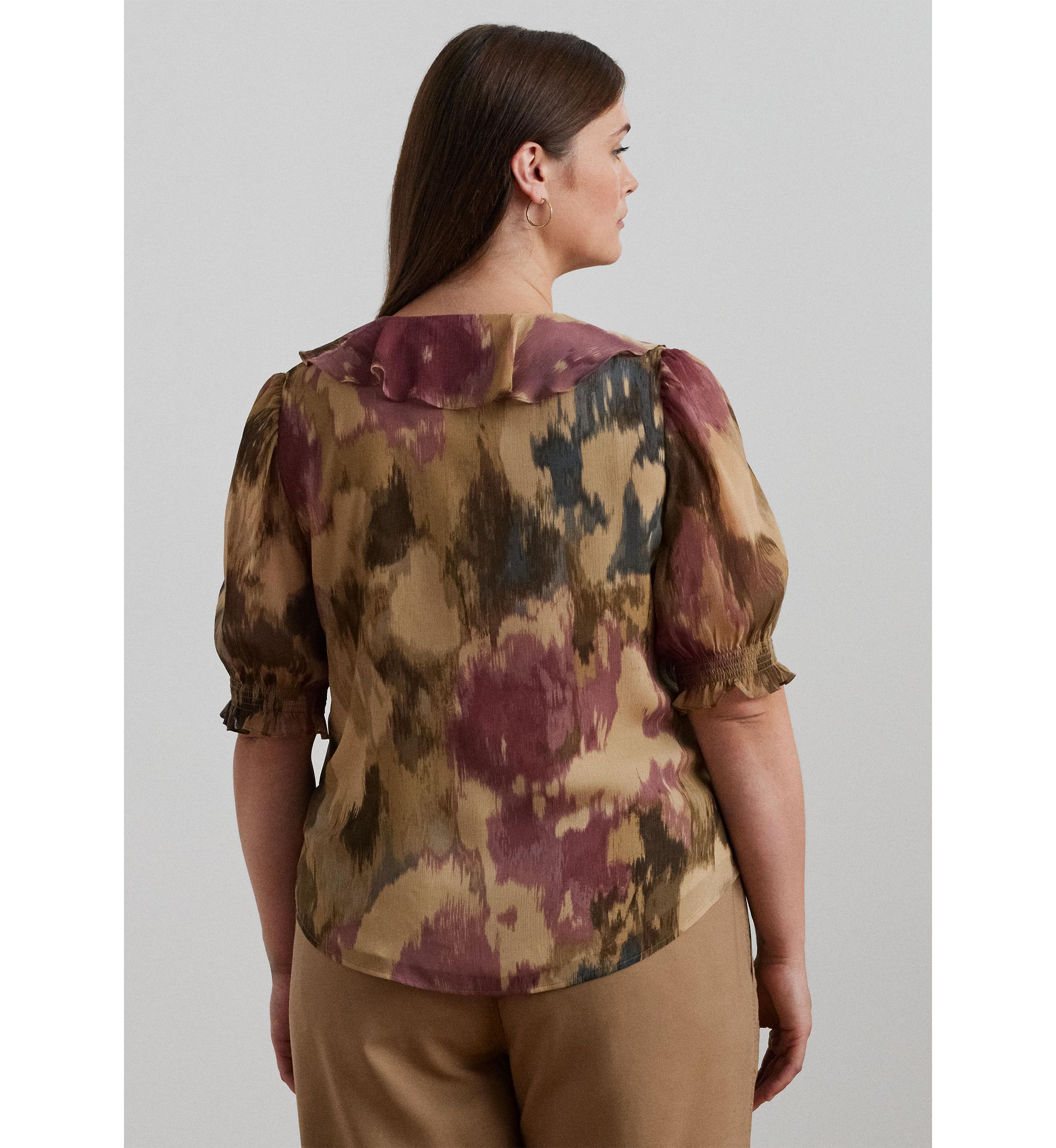 Plus Size Floral Georgette Ruffle Trim Blouse