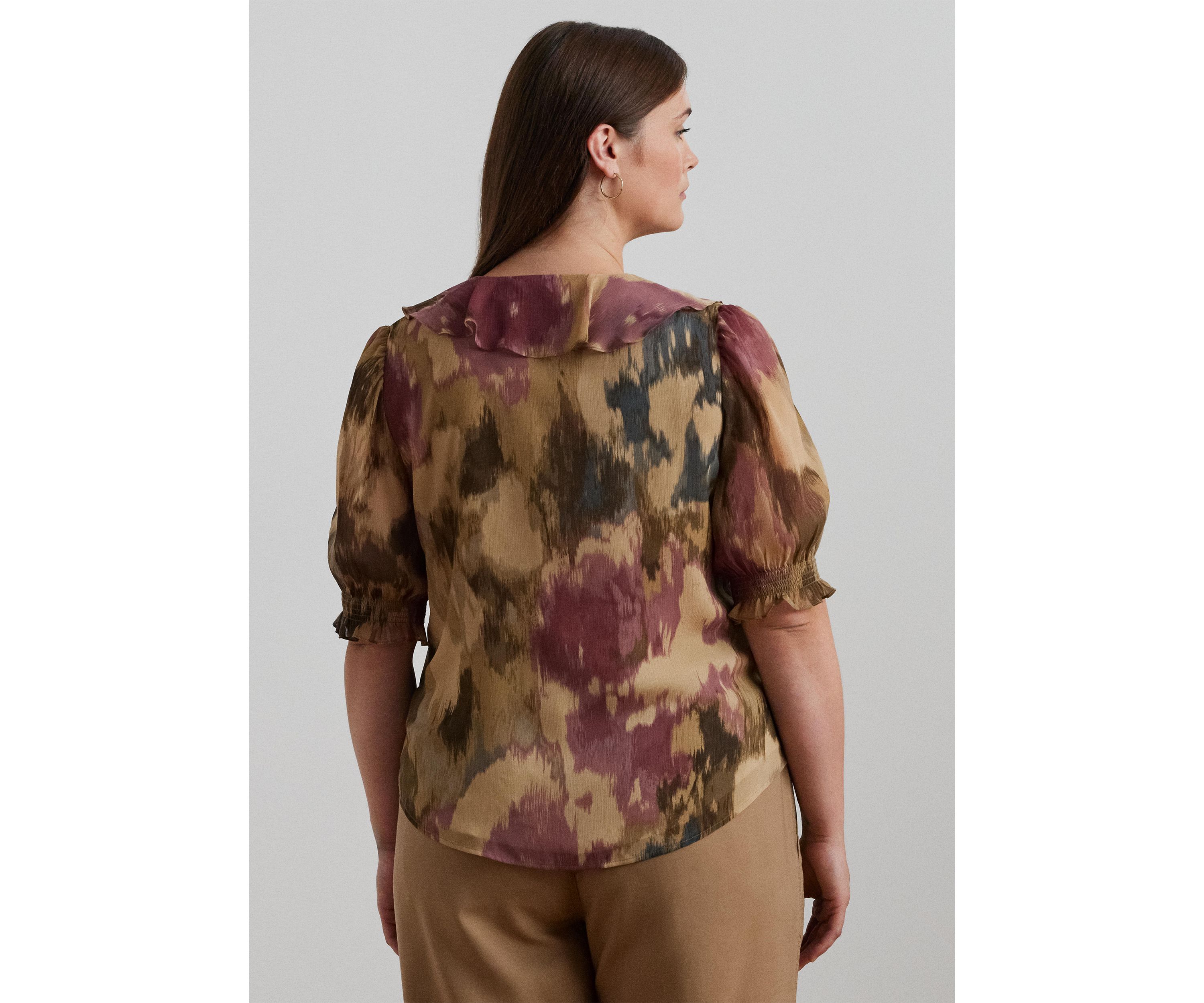 Plus Size Floral Georgette Ruffle Trim Blouse