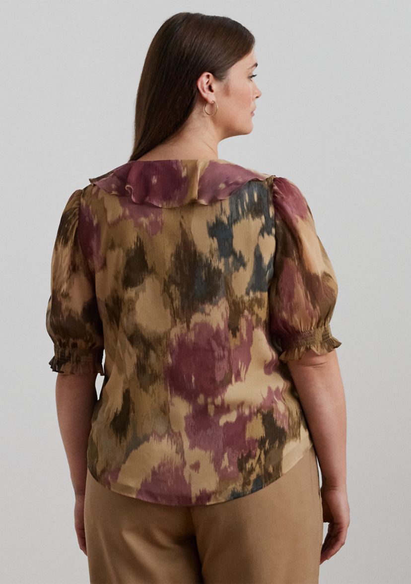 Plus Size Floral Georgette Ruffle Trim Blouse