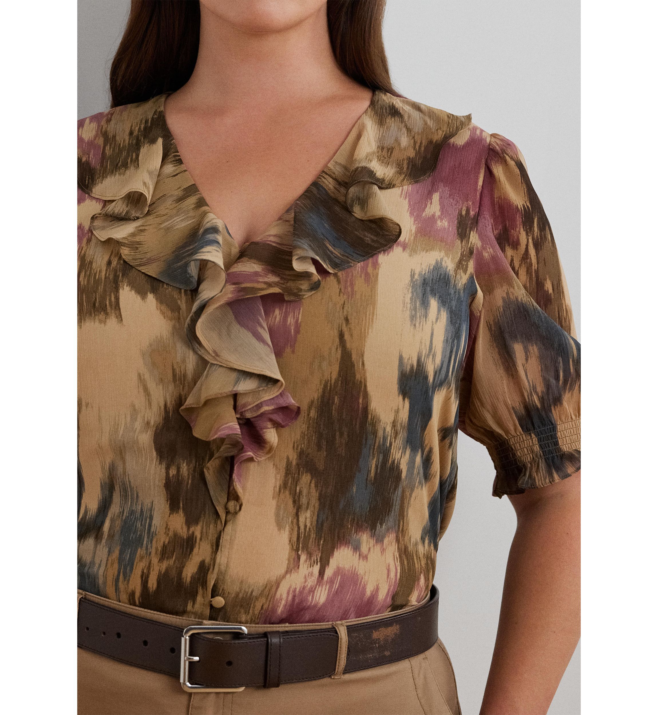 Plus Size Floral Georgette Ruffle Trim Blouse