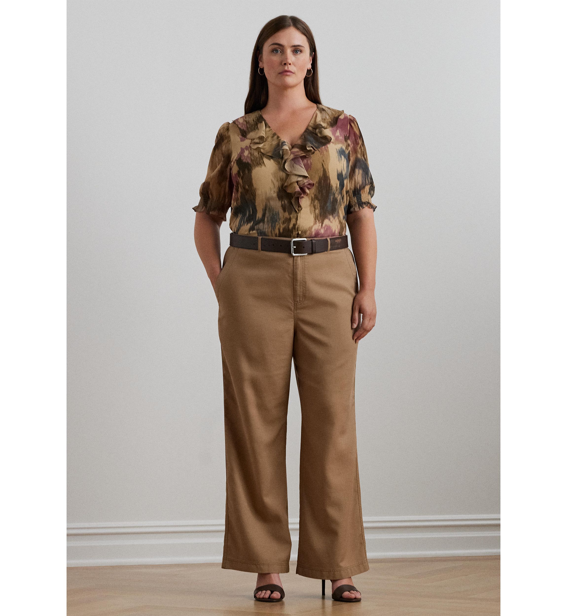 Plus Size Floral Georgette Ruffle Trim Blouse