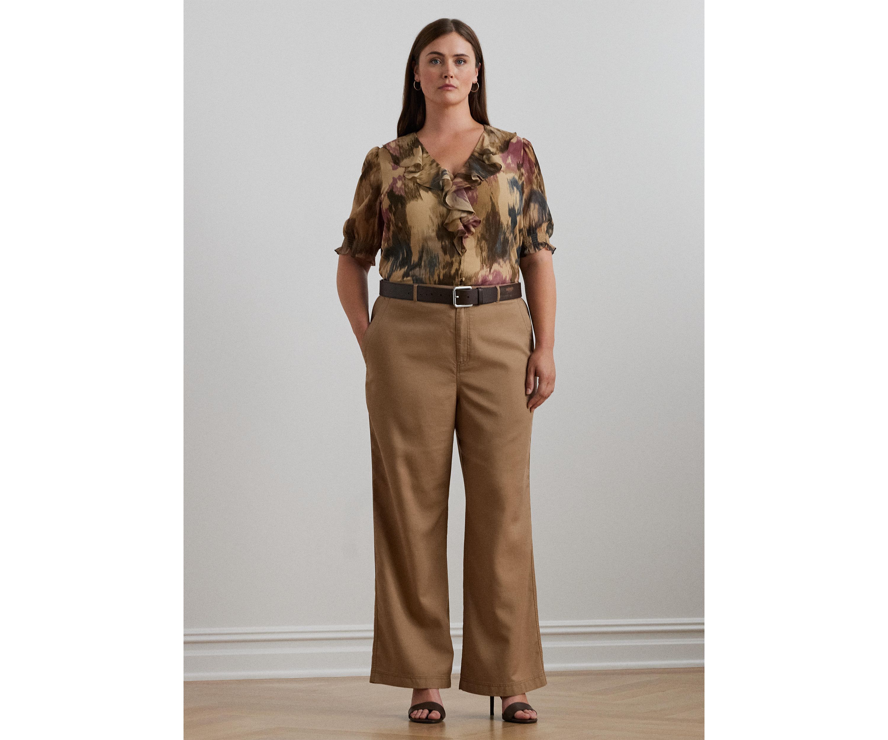 Plus Size Floral Georgette Ruffle Trim Blouse