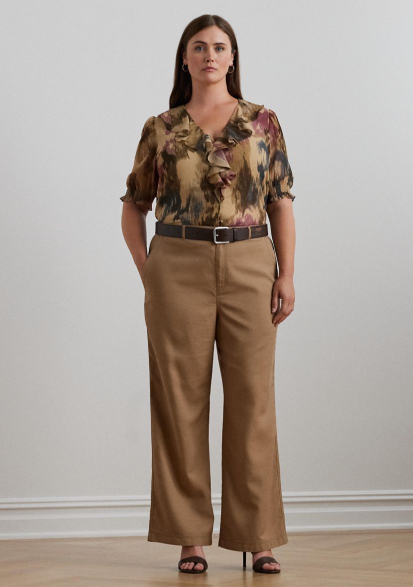 Plus Size Floral Georgette Ruffle Trim Blouse