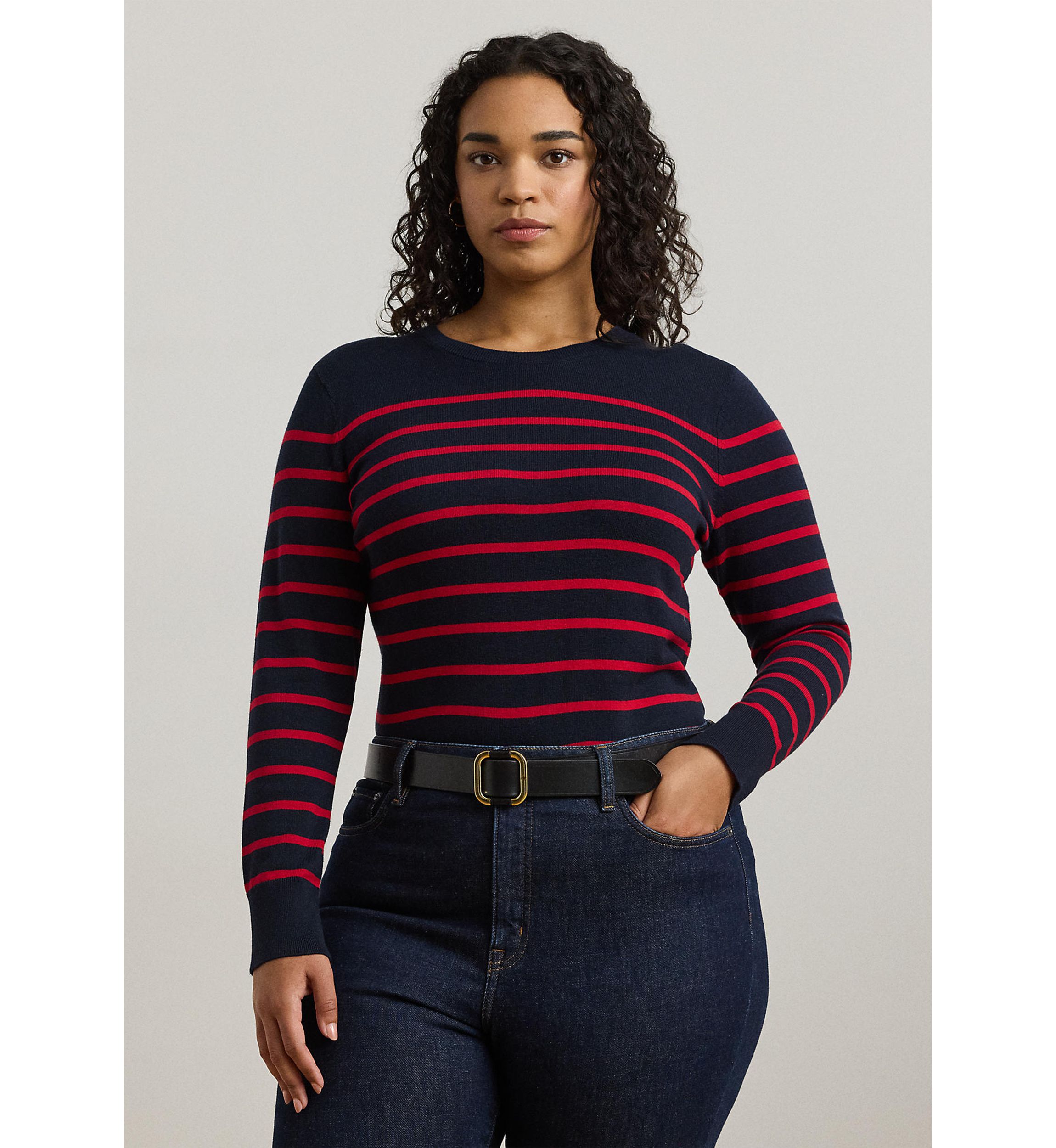 Plus Size Striped Cotton-Blend Sweater