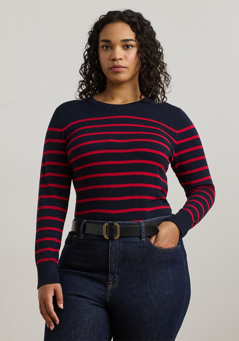 Plus Size Striped Cotton-Blend Sweater