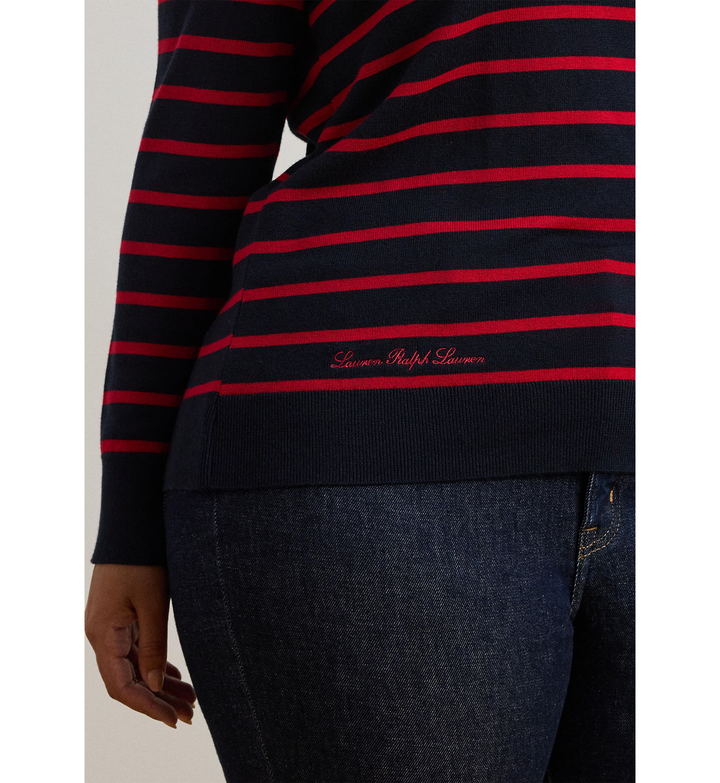 Plus Size Striped Cotton-Blend Sweater