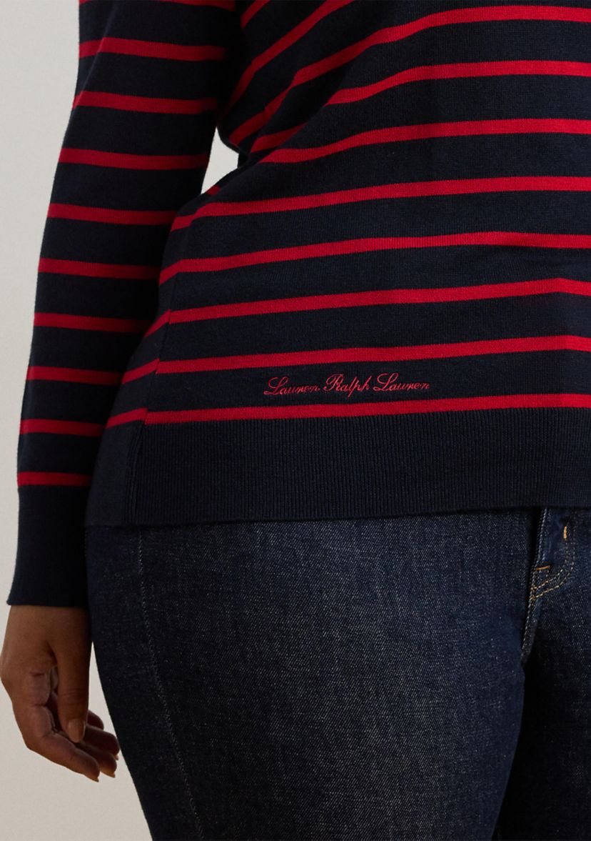 Plus Size Striped Cotton-Blend Sweater