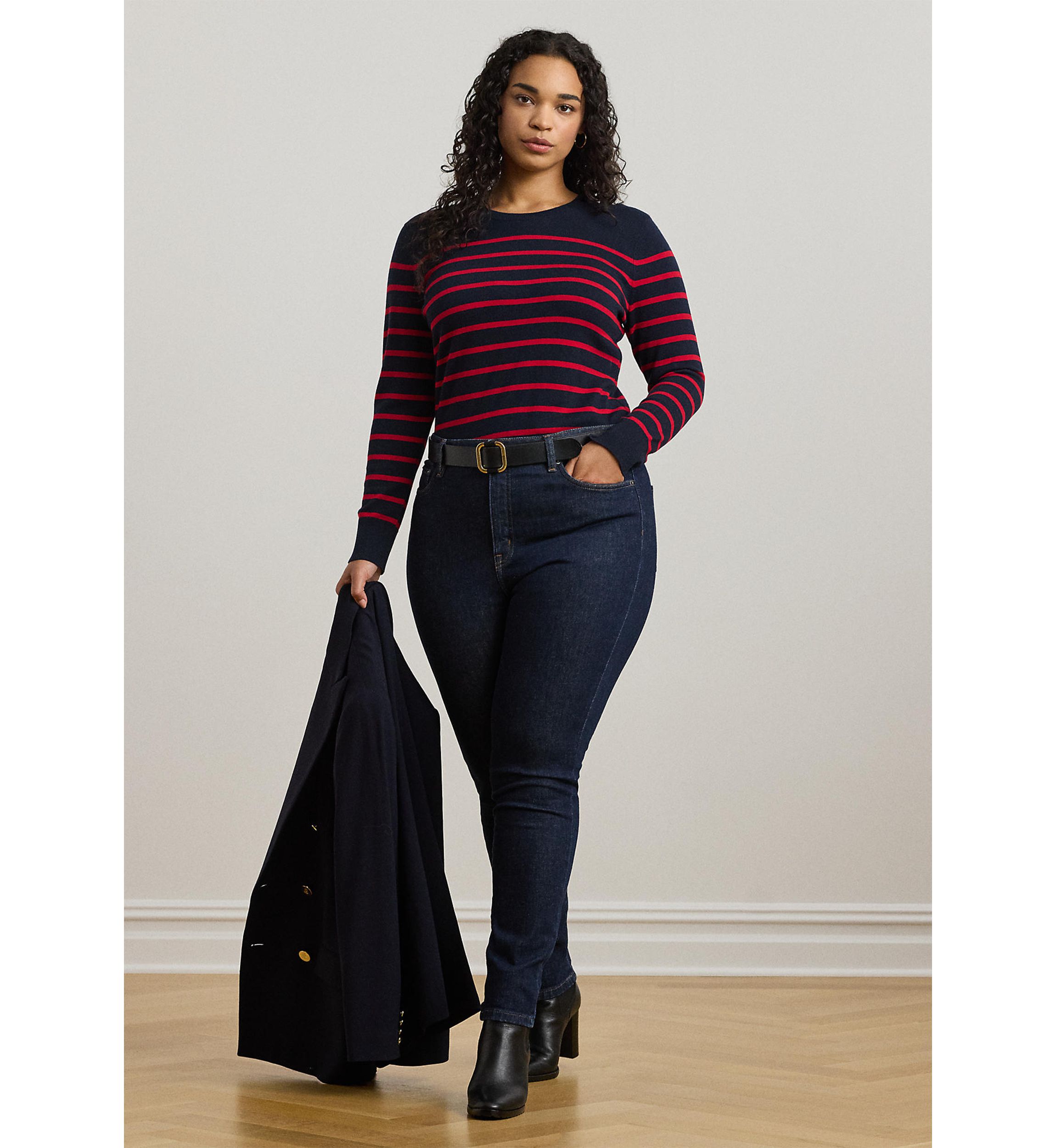 Plus Size Striped Cotton-Blend Sweater