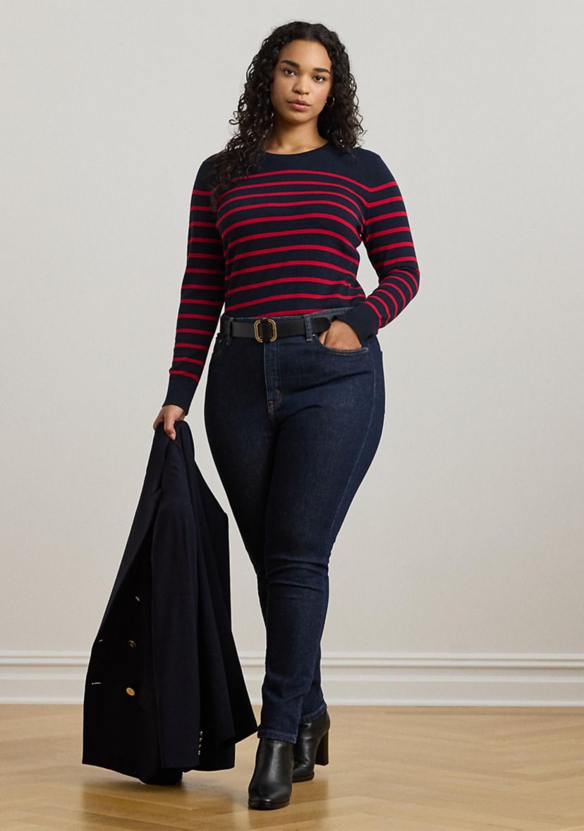 Plus Size Striped Cotton-Blend Sweater
