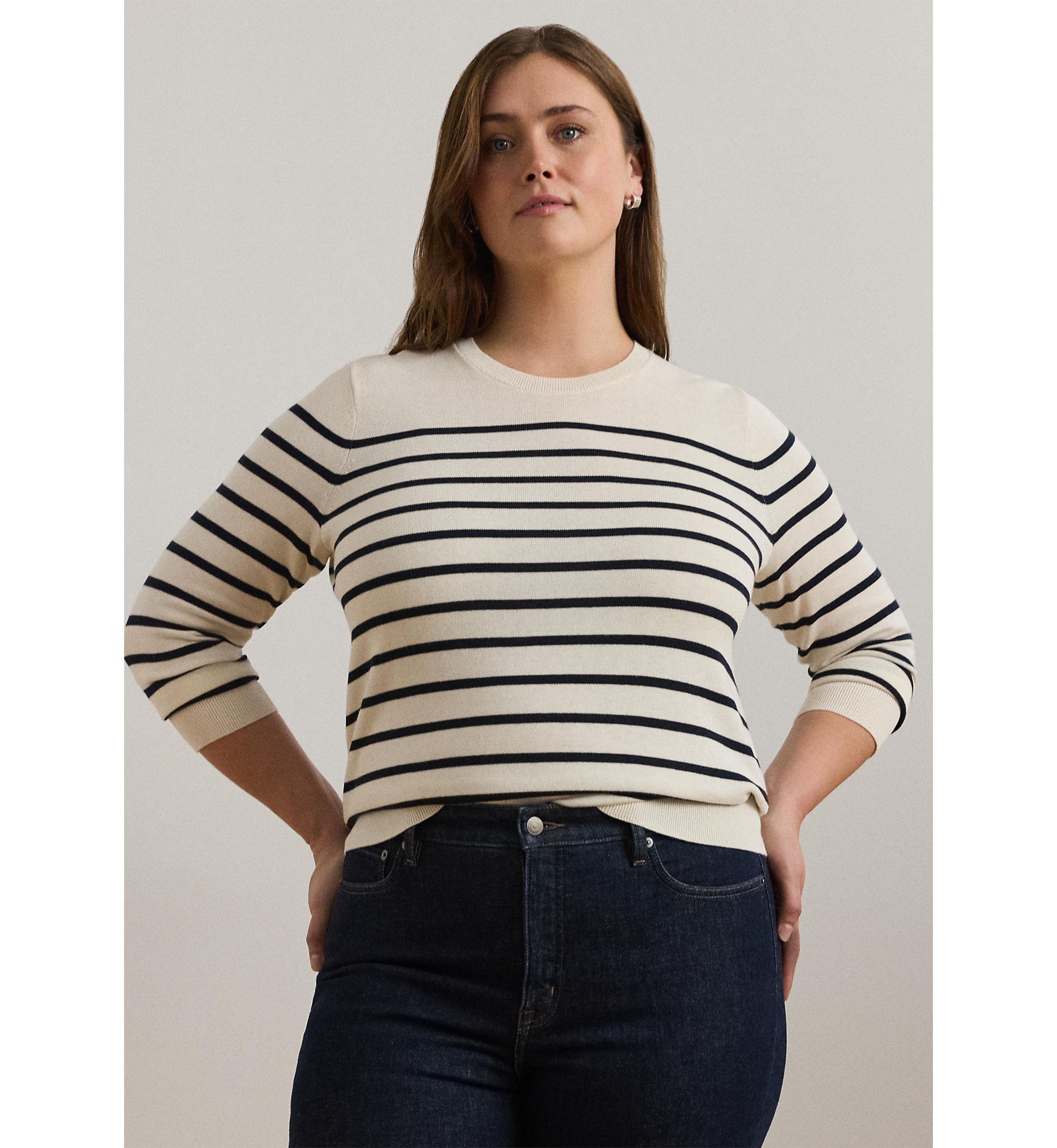 Womens Striped Cotton-Blend Sweater