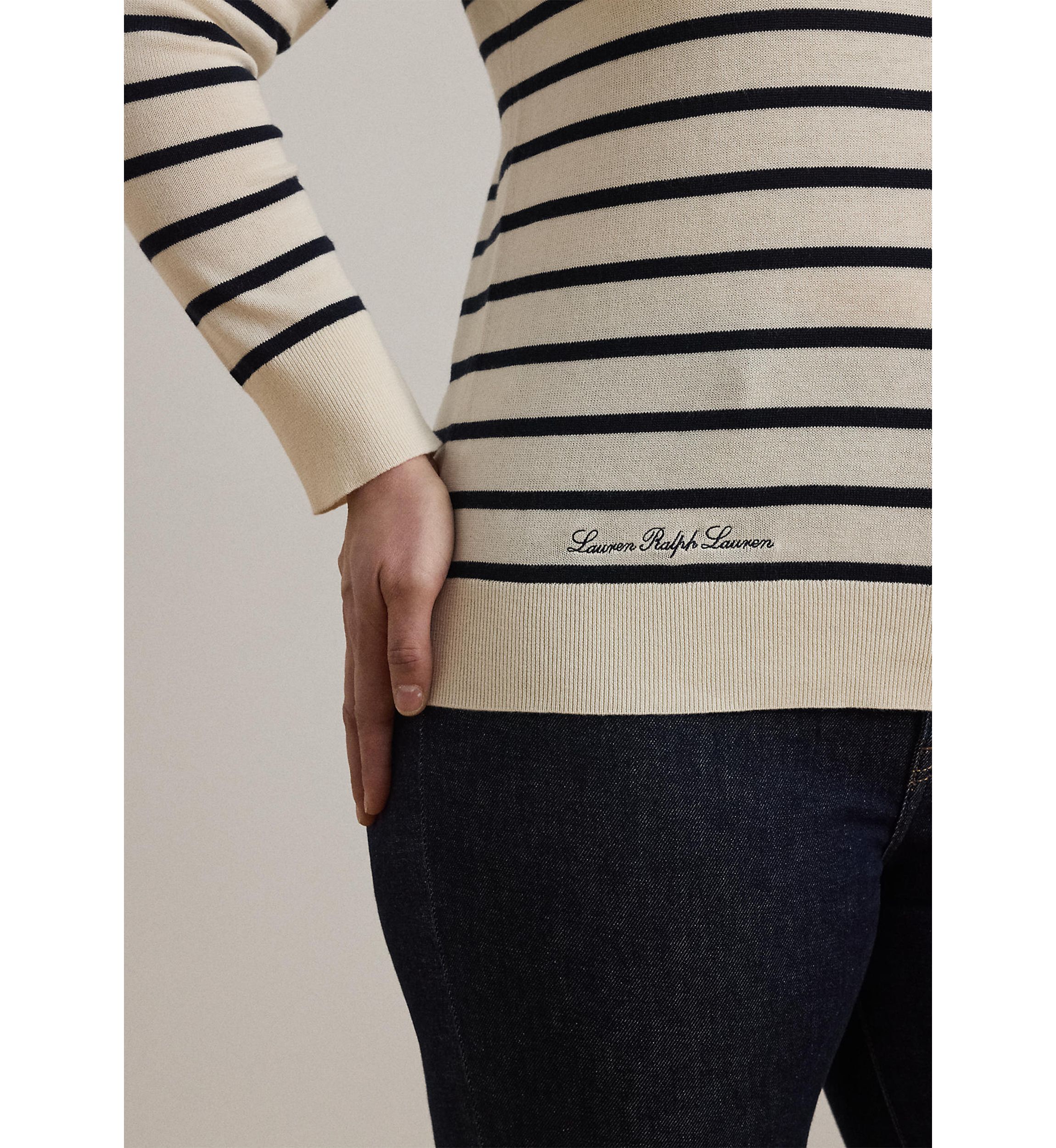 Womens Striped Cotton-Blend Sweater