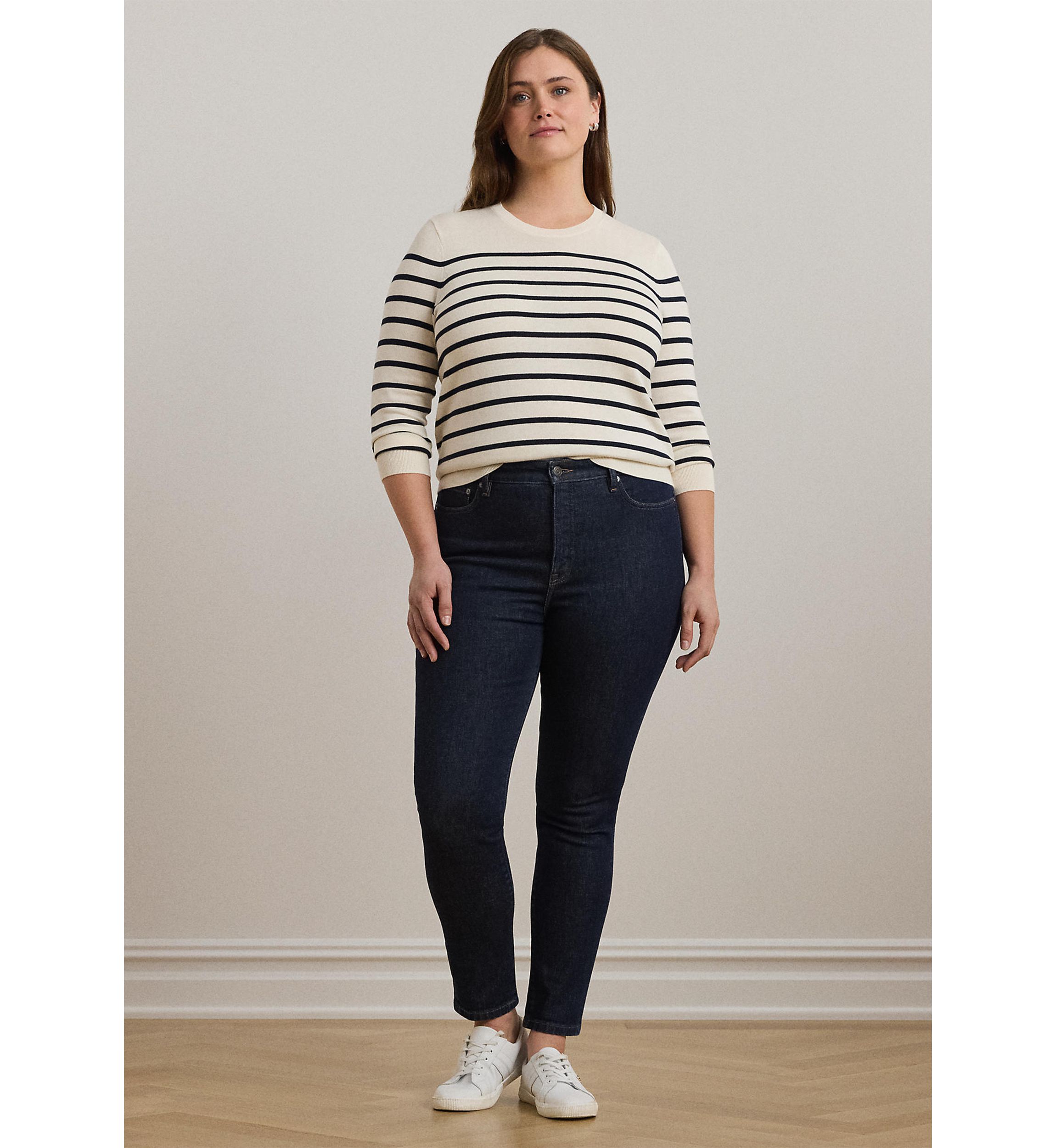 Womens Striped Cotton-Blend Sweater
