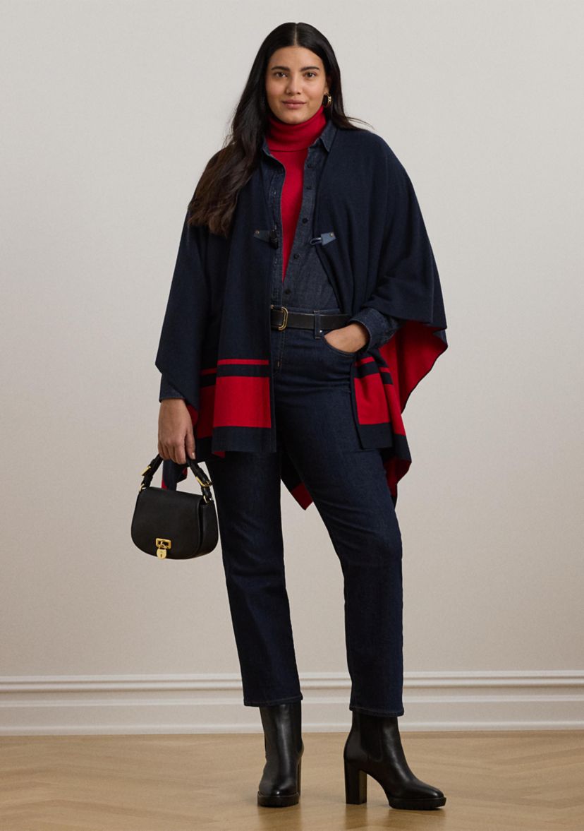 Plus Size Intarsia Knit Two Tone Poncho