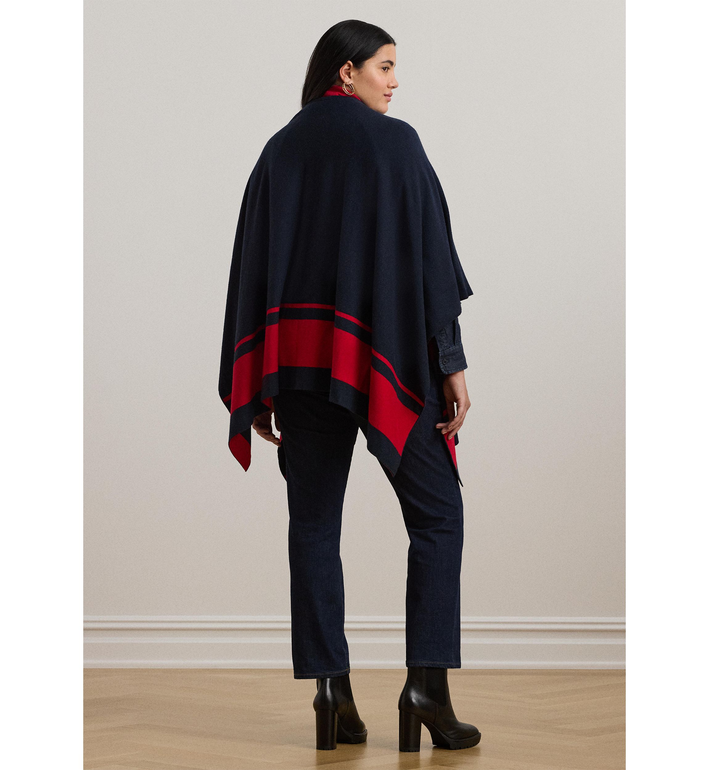 Plus Size Intarsia Knit Two Tone Poncho
