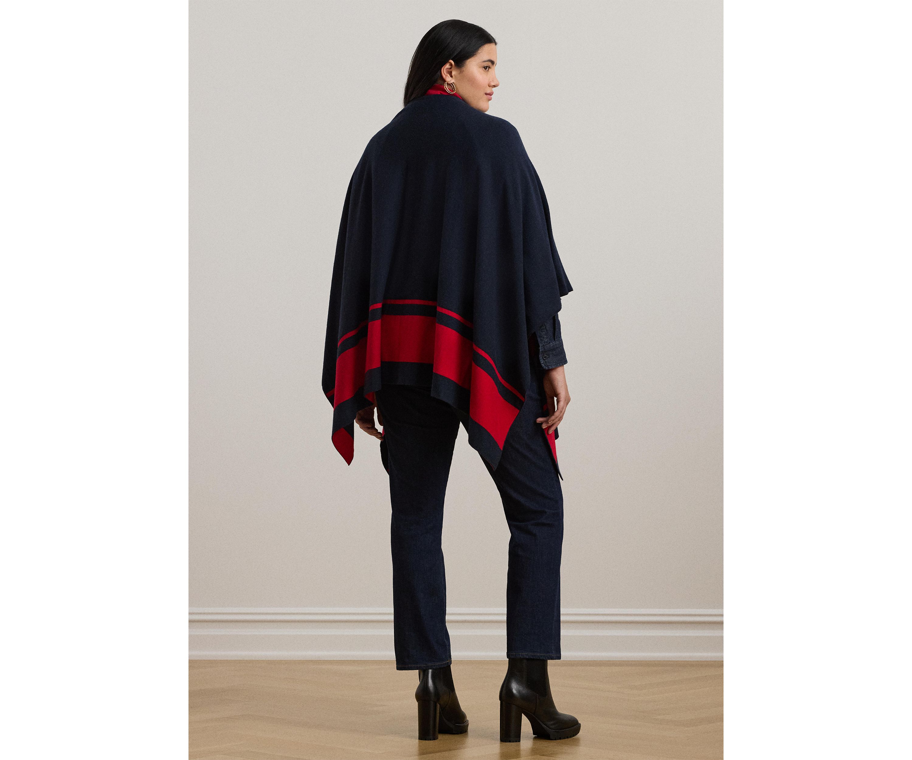 Plus Size Intarsia Knit Two Tone Poncho