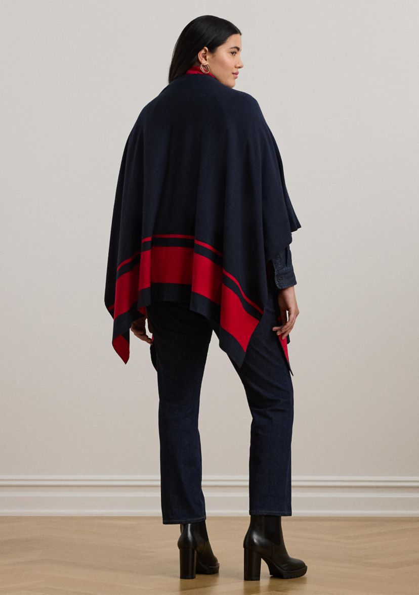 Plus Size Intarsia Knit Two Tone Poncho