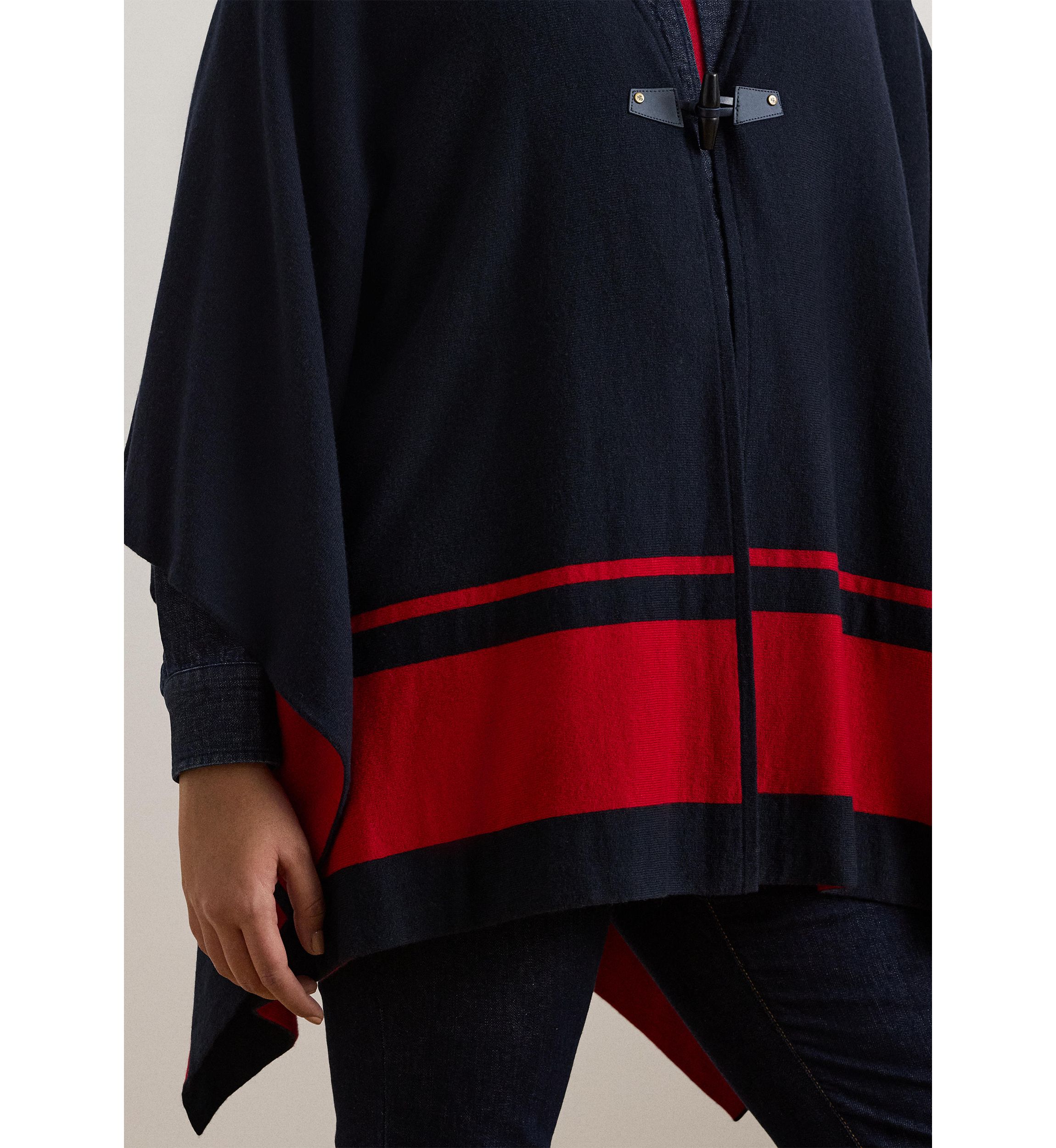 Plus Size Intarsia Knit Two Tone Poncho