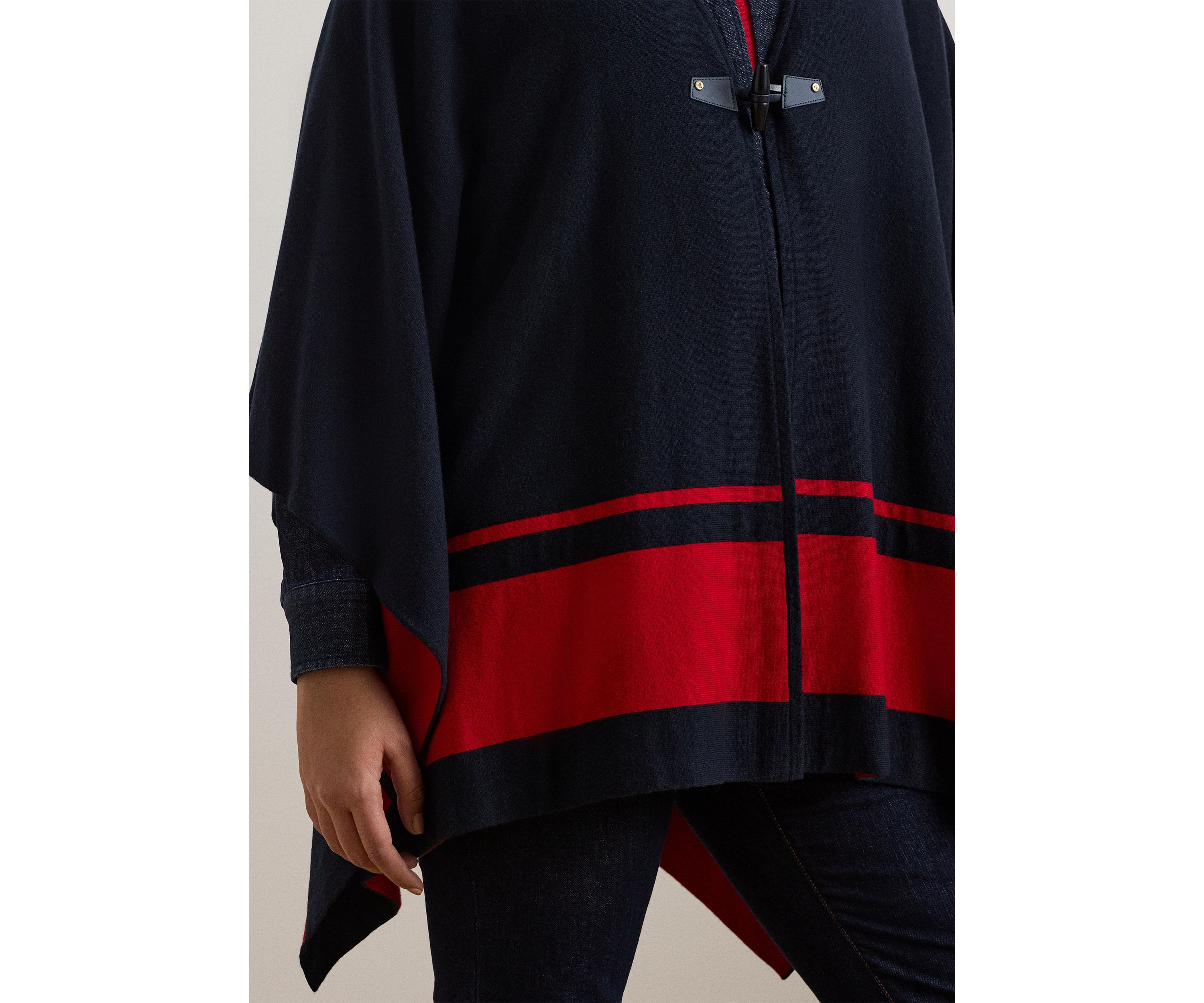 Plus Size Intarsia Knit Two Tone Poncho