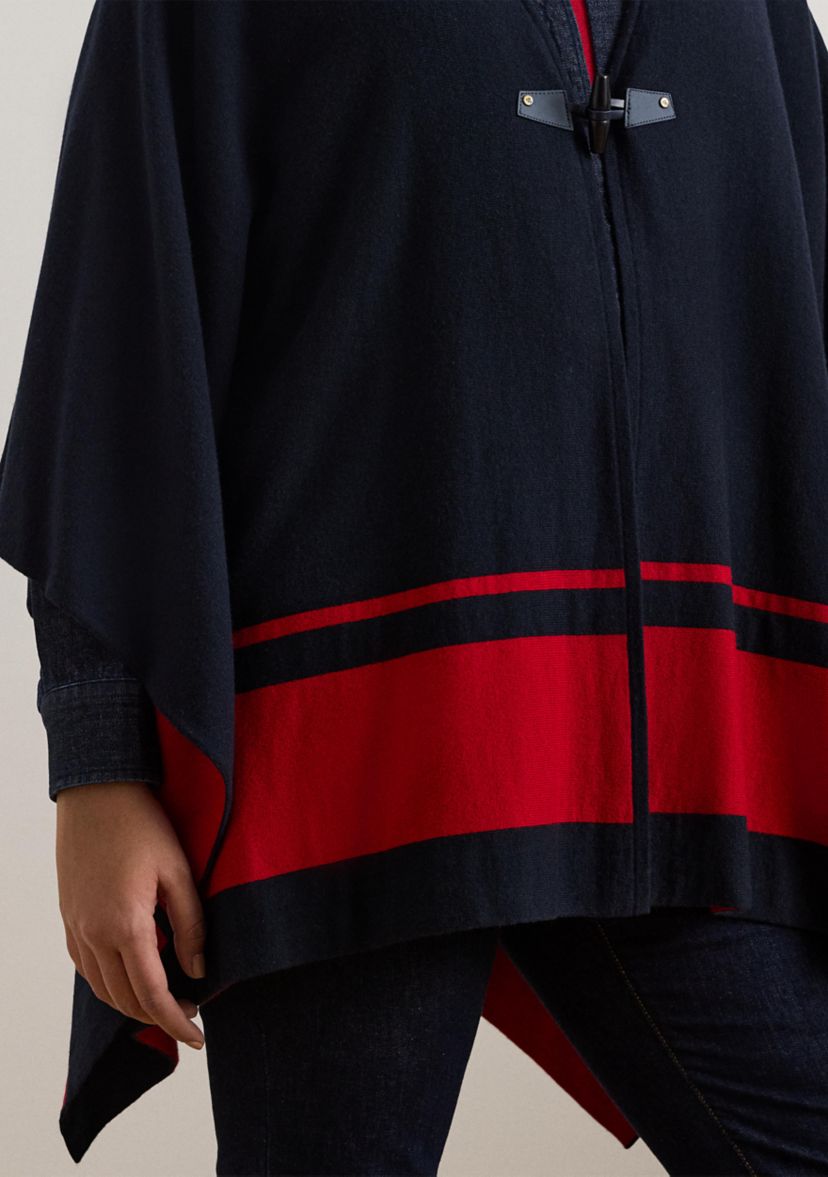 Plus Size Intarsia Knit Two Tone Poncho