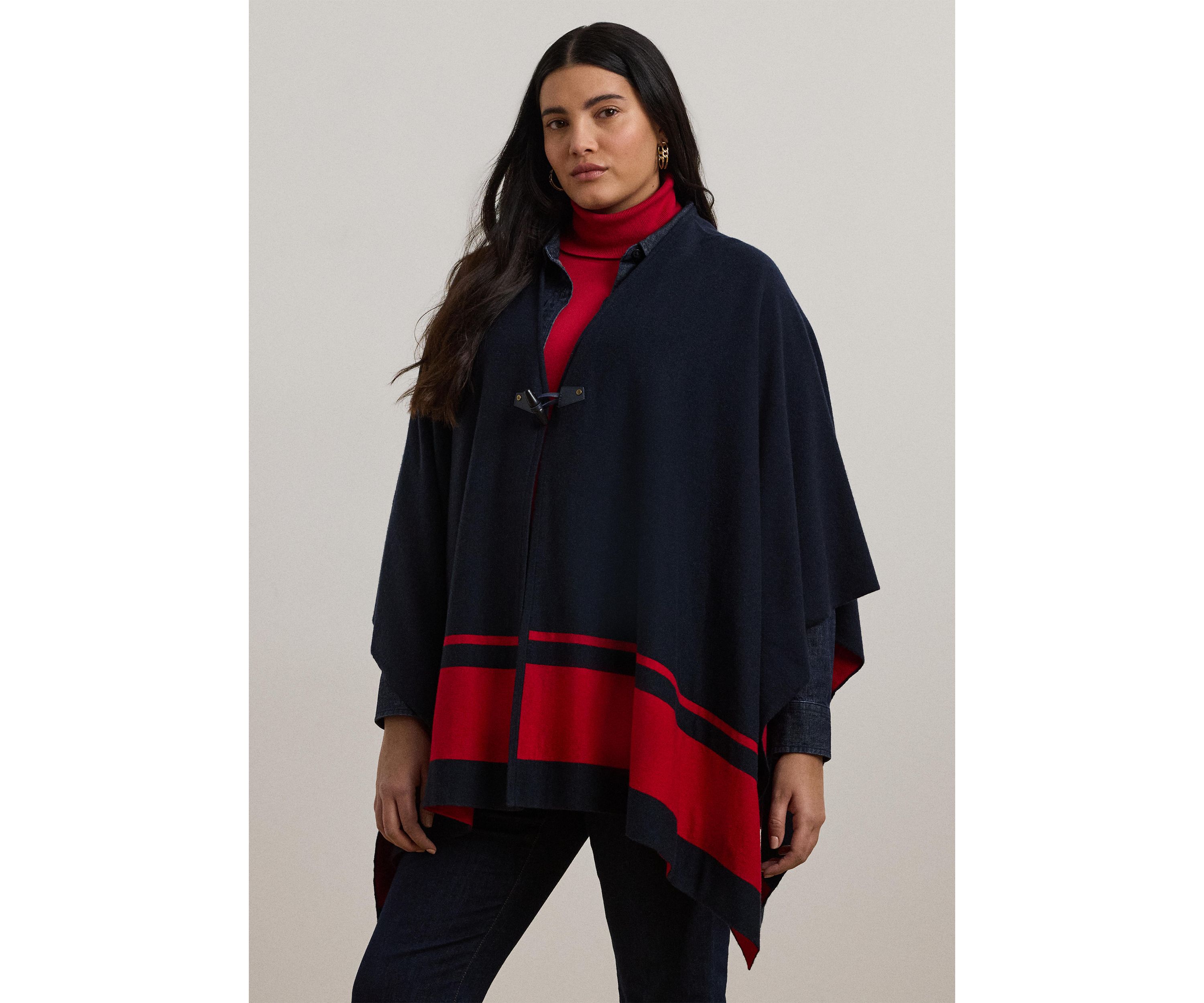Plus Size Intarsia Knit Two Tone Poncho