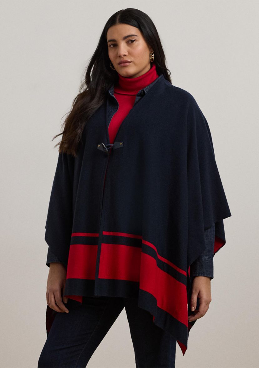 Plus Size Intarsia Knit Two Tone Poncho