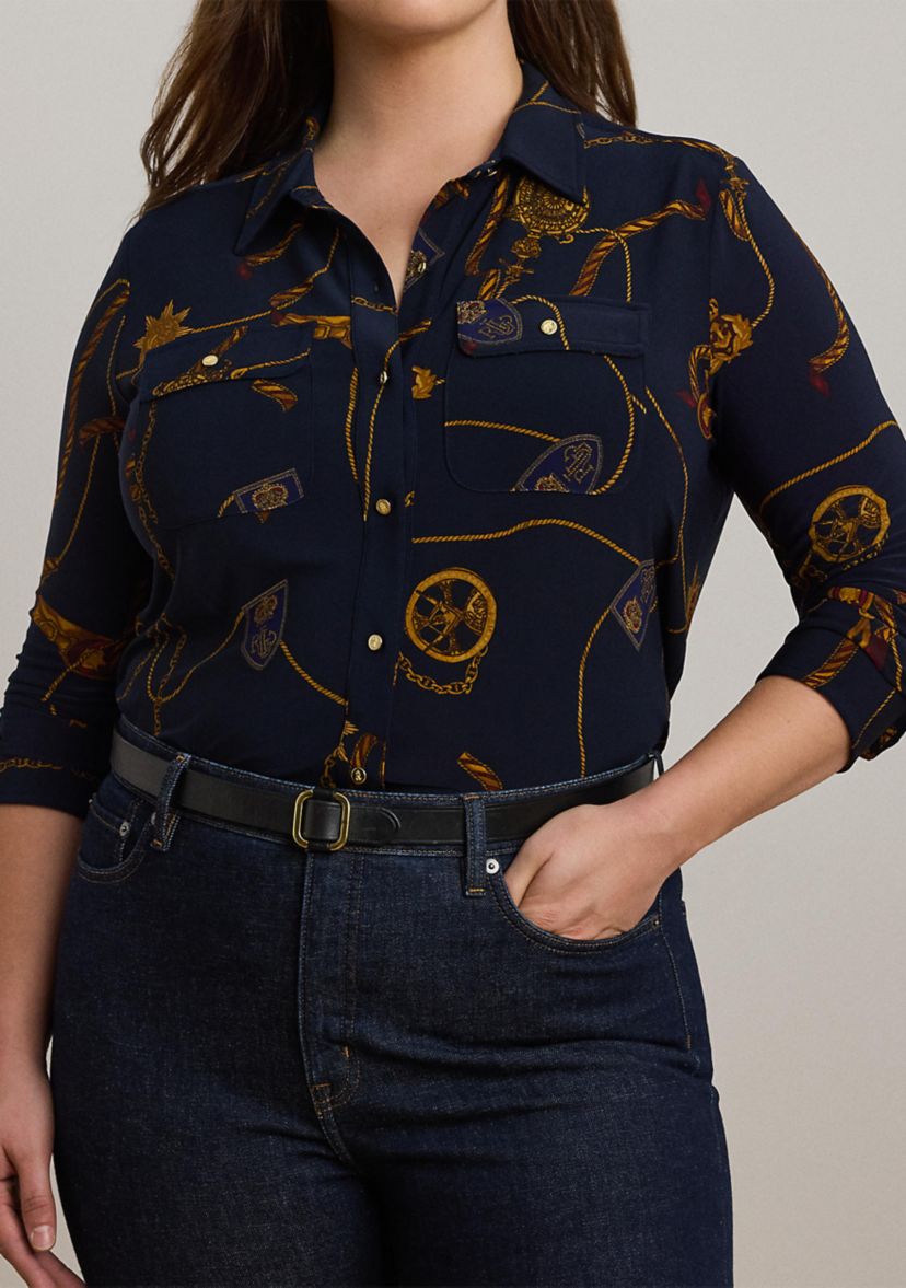 Womens Slim Fit Belting-Print Jersey Shirt