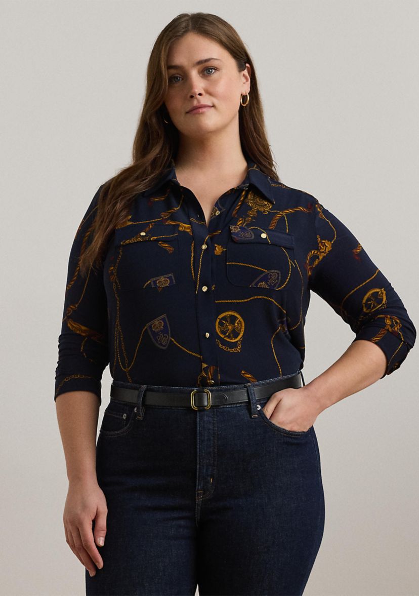 Womens Slim Fit Belting-Print Jersey Shirt
