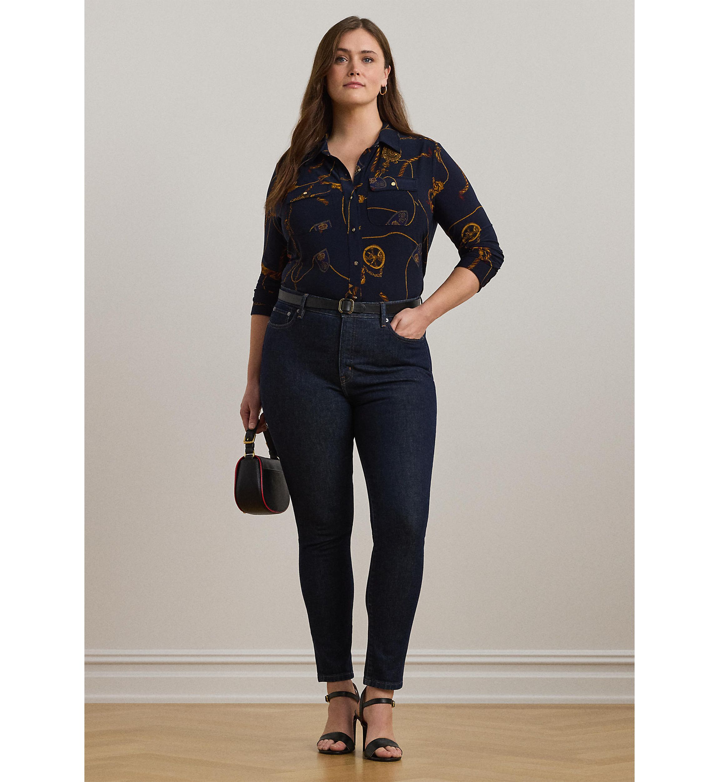 Womens Slim Fit Belting-Print Jersey Shirt